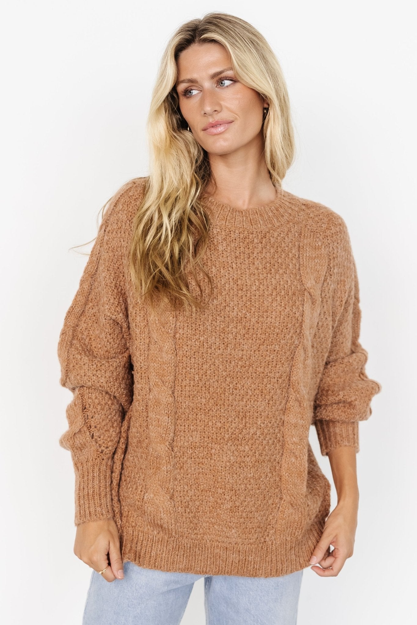 Cable Knit Sweater for Women | Oversized Camel Brown | Lukas