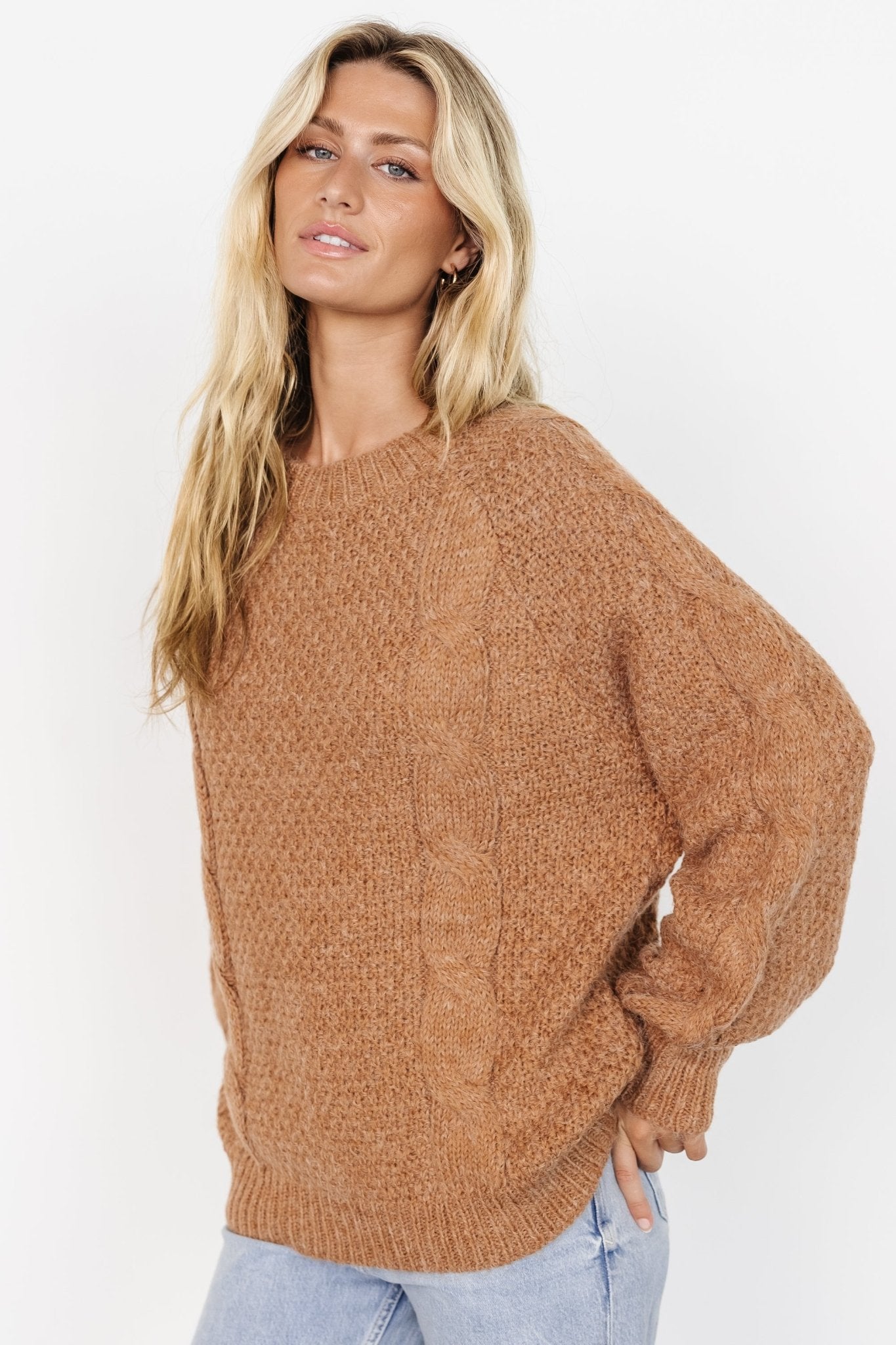 Cable Knit Sweater for Women | Oversized Camel Brown | Lukas