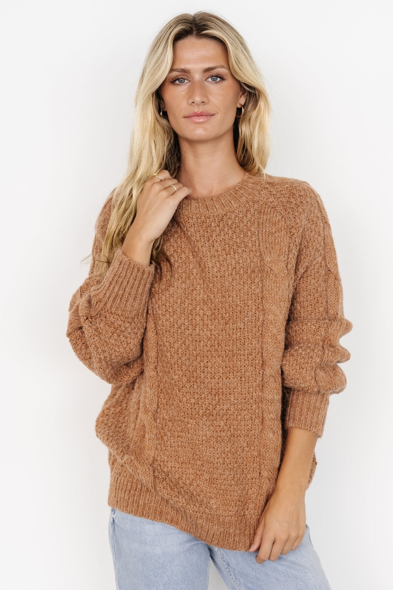 Cable Knit Sweater for Women | Oversized Camel Brown | Lukas