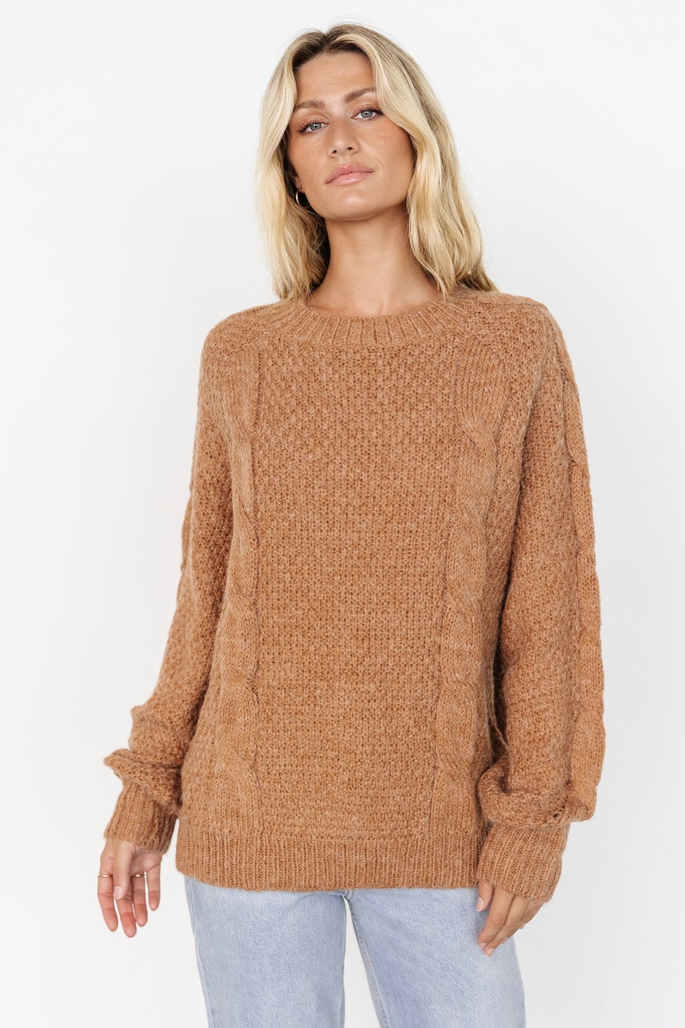 Cable Knit Sweater for Women | Oversized Camel Brown | Lukas