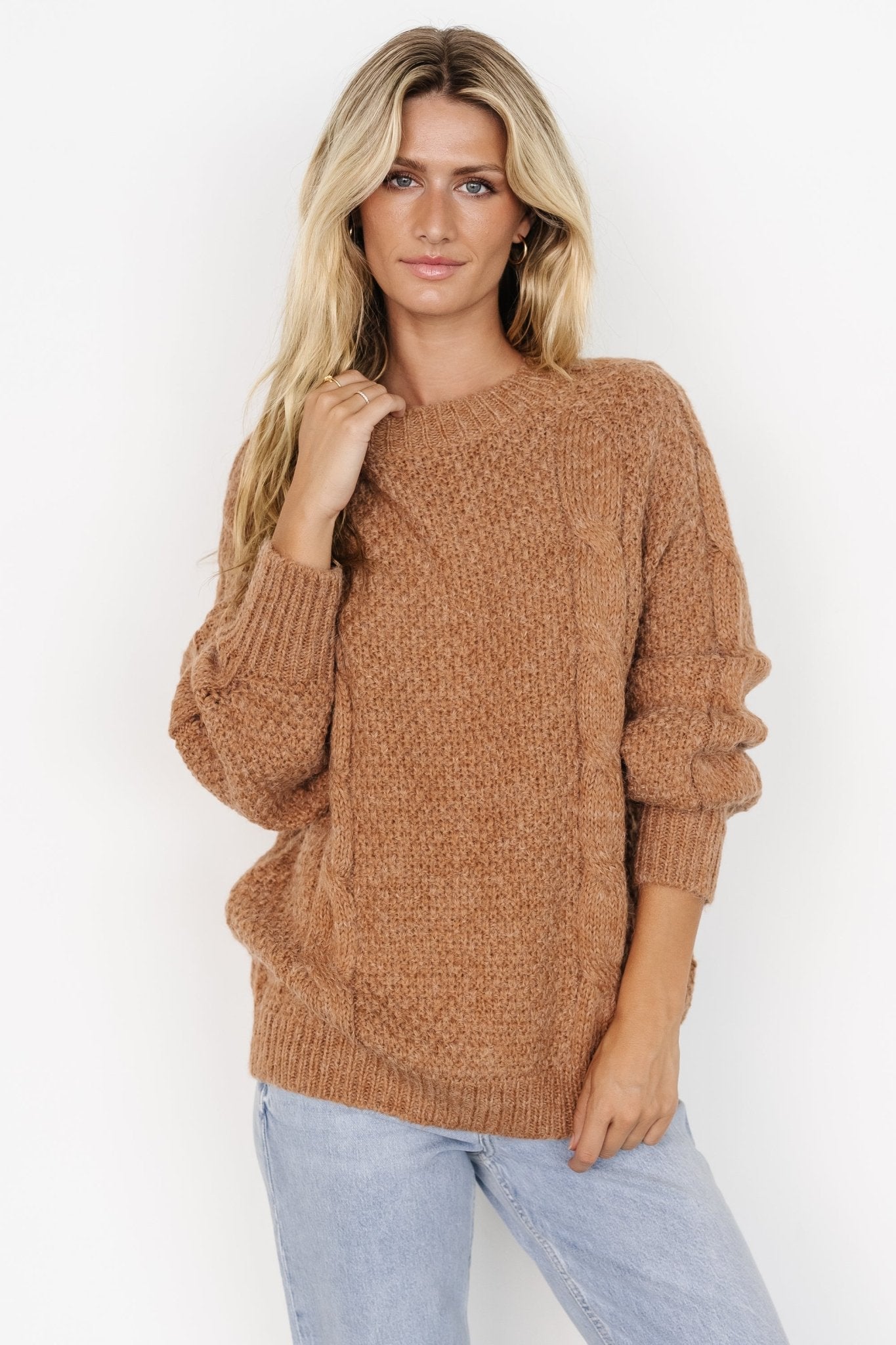 Cable Knit Sweater for Women | Oversized Camel Brown | Lukas