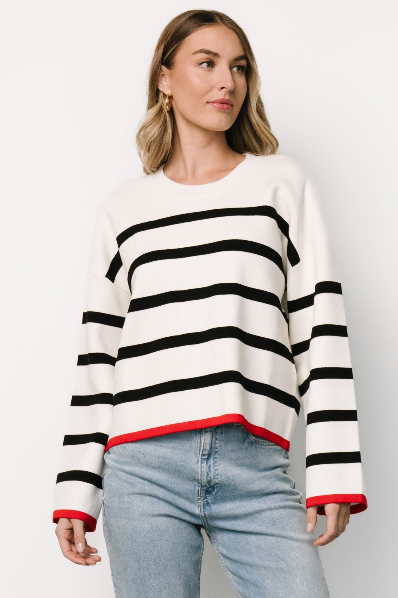 Striped Knit Sweater with Red Accent | Baltic Born