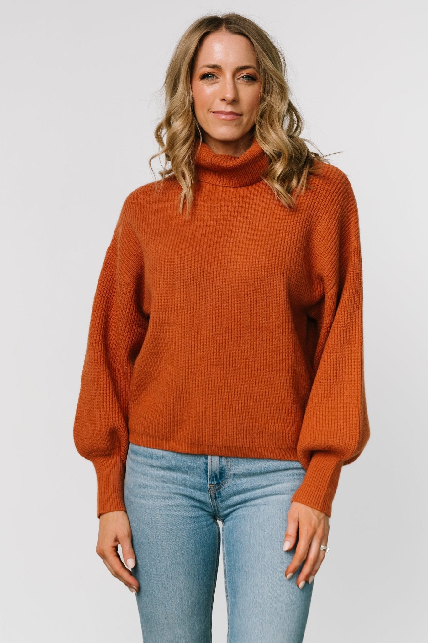 Cozy Ribbed Knit Turtleneck Sweater with Bubble Sleeves | Baltic Born