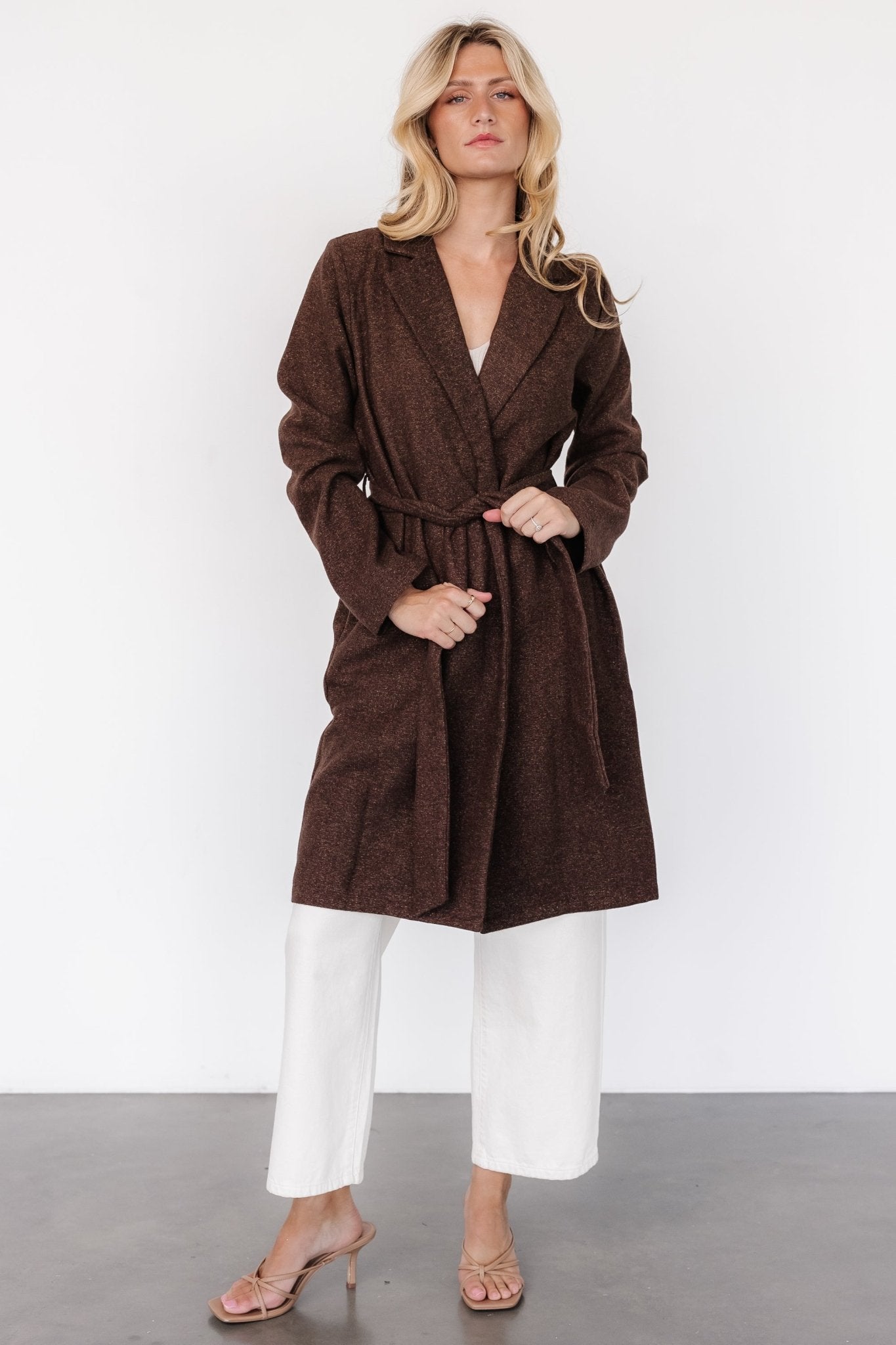 Dark Brown Tweed Jacket with Removable Waist Sash | Manchester Style