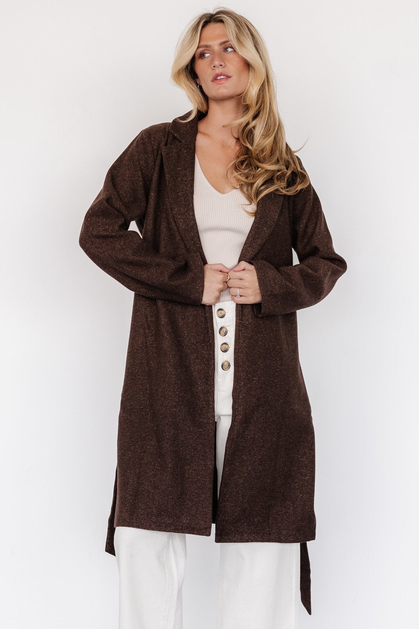 Dark Brown Tweed Jacket with Removable Waist Sash | Manchester Style