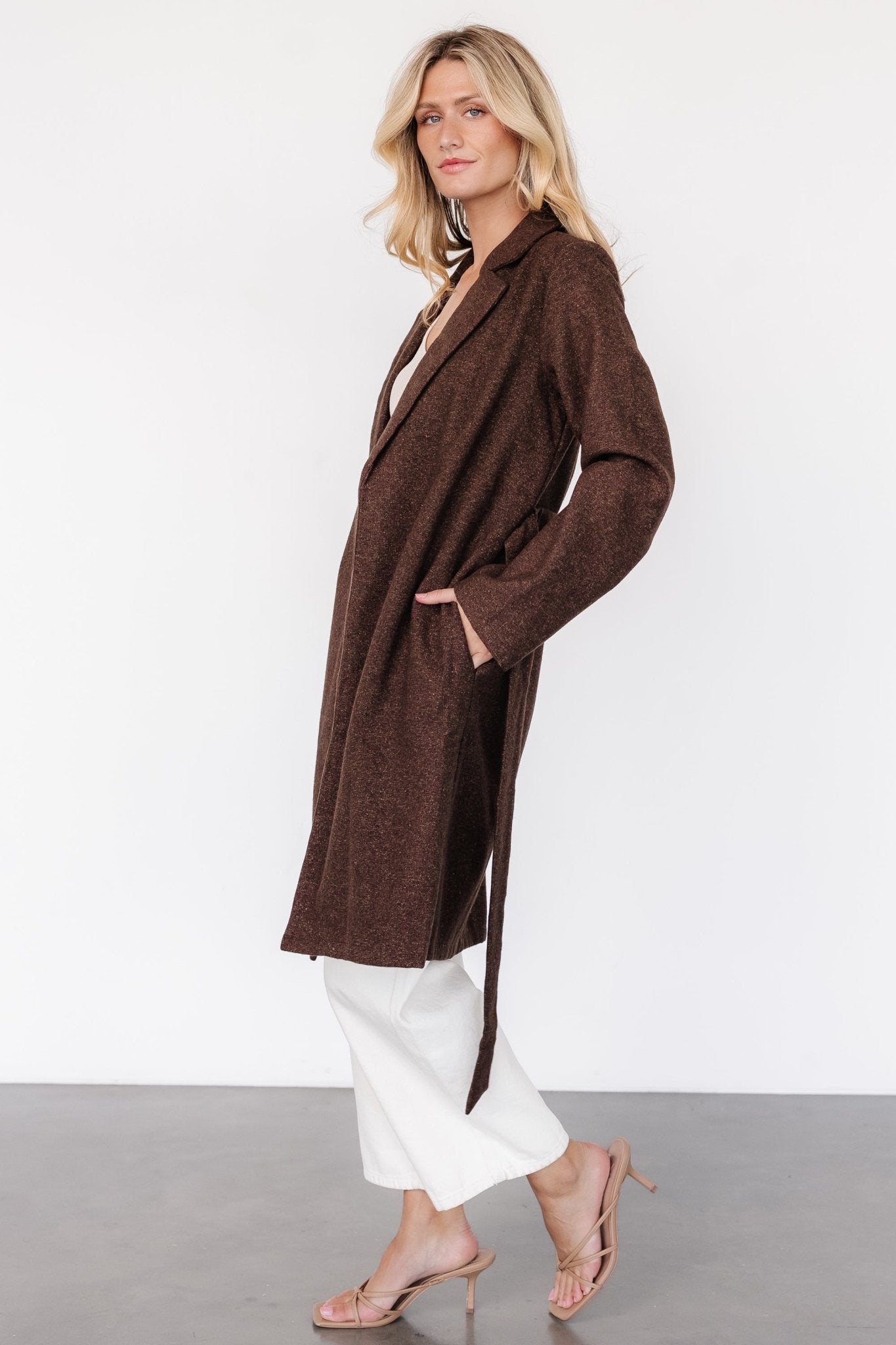 Dark Brown Tweed Jacket with Removable Waist Sash | Manchester Style