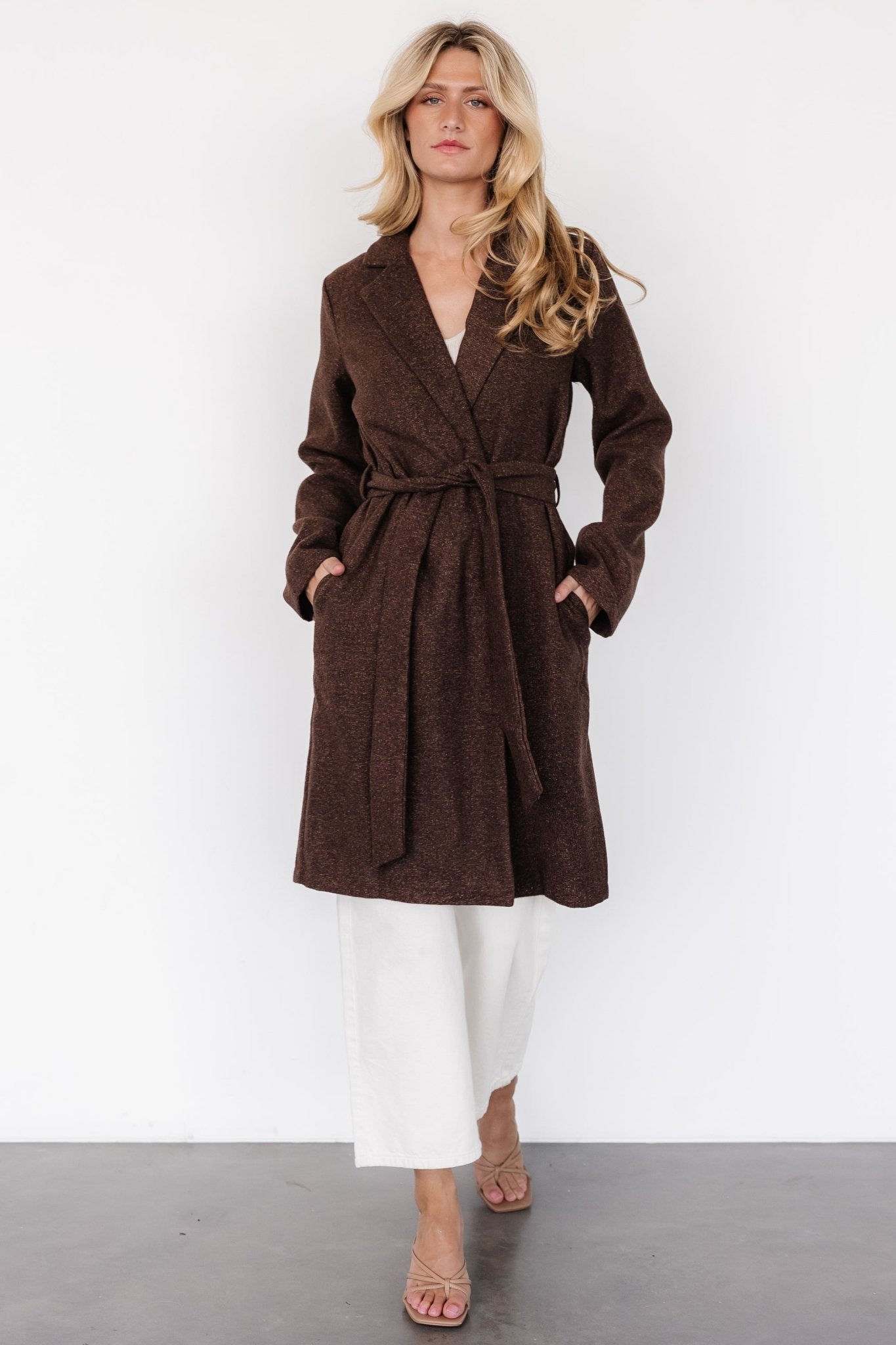 Dark Brown Tweed Jacket with Removable Waist Sash | Manchester Style