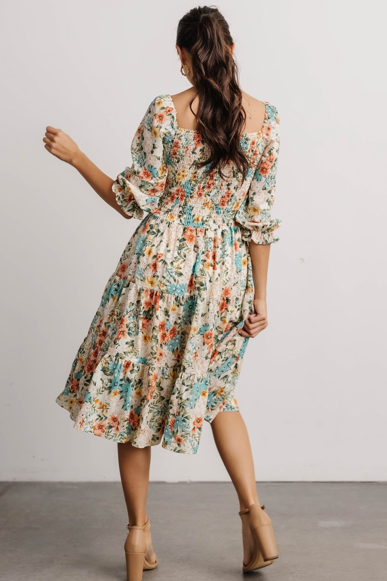 Floral Smocked Midi Dress with Tiered Skirt | Marta Summer Dress