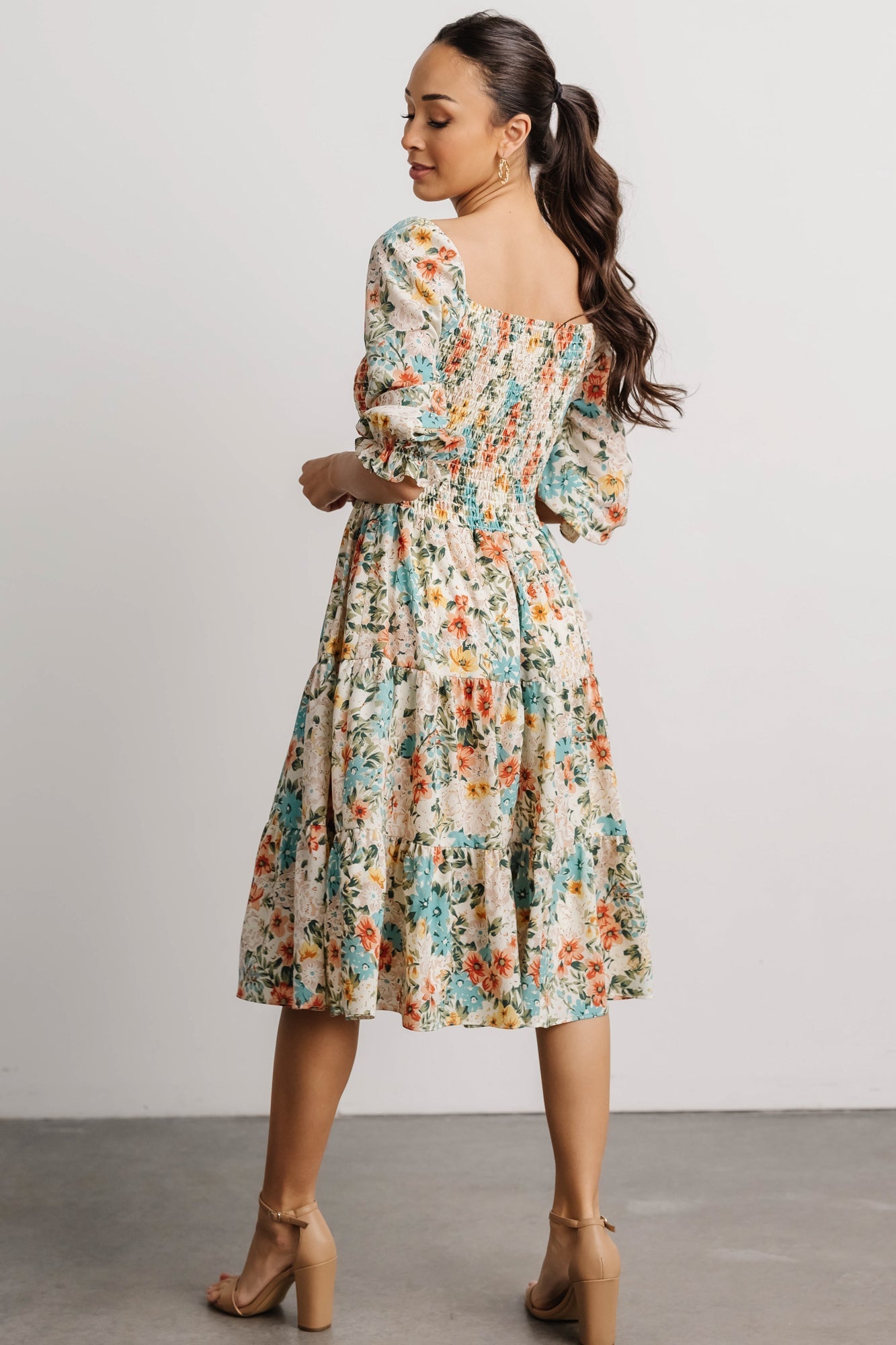 Floral Smocked Midi Dress with Tiered Skirt | Marta Summer Dress