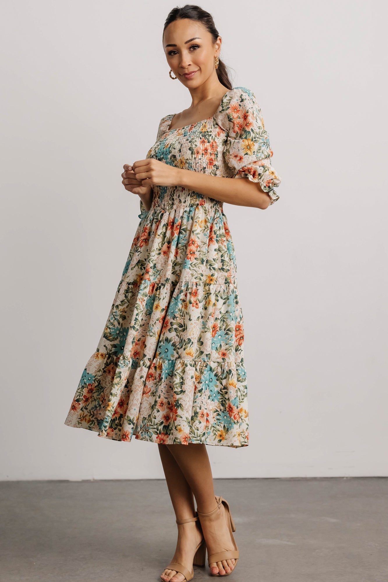 Floral Smocked Midi Dress with Tiered Skirt | Marta Summer Dress
