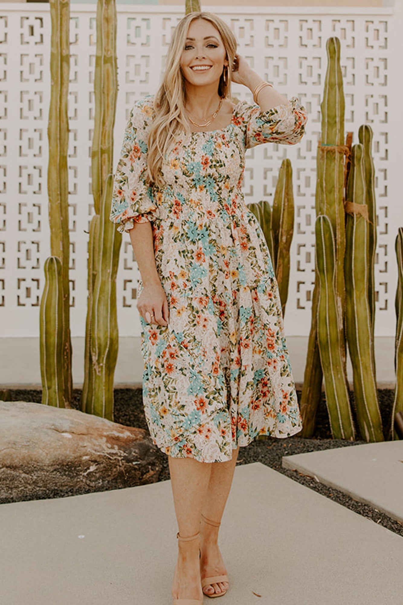 Floral Smocked Midi Dress with Tiered Skirt | Marta Summer Dress