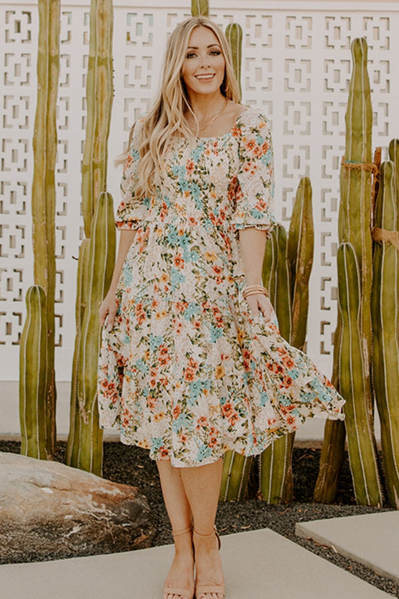 Floral Smocked Midi Dress with Tiered Skirt | Marta Summer Dress
