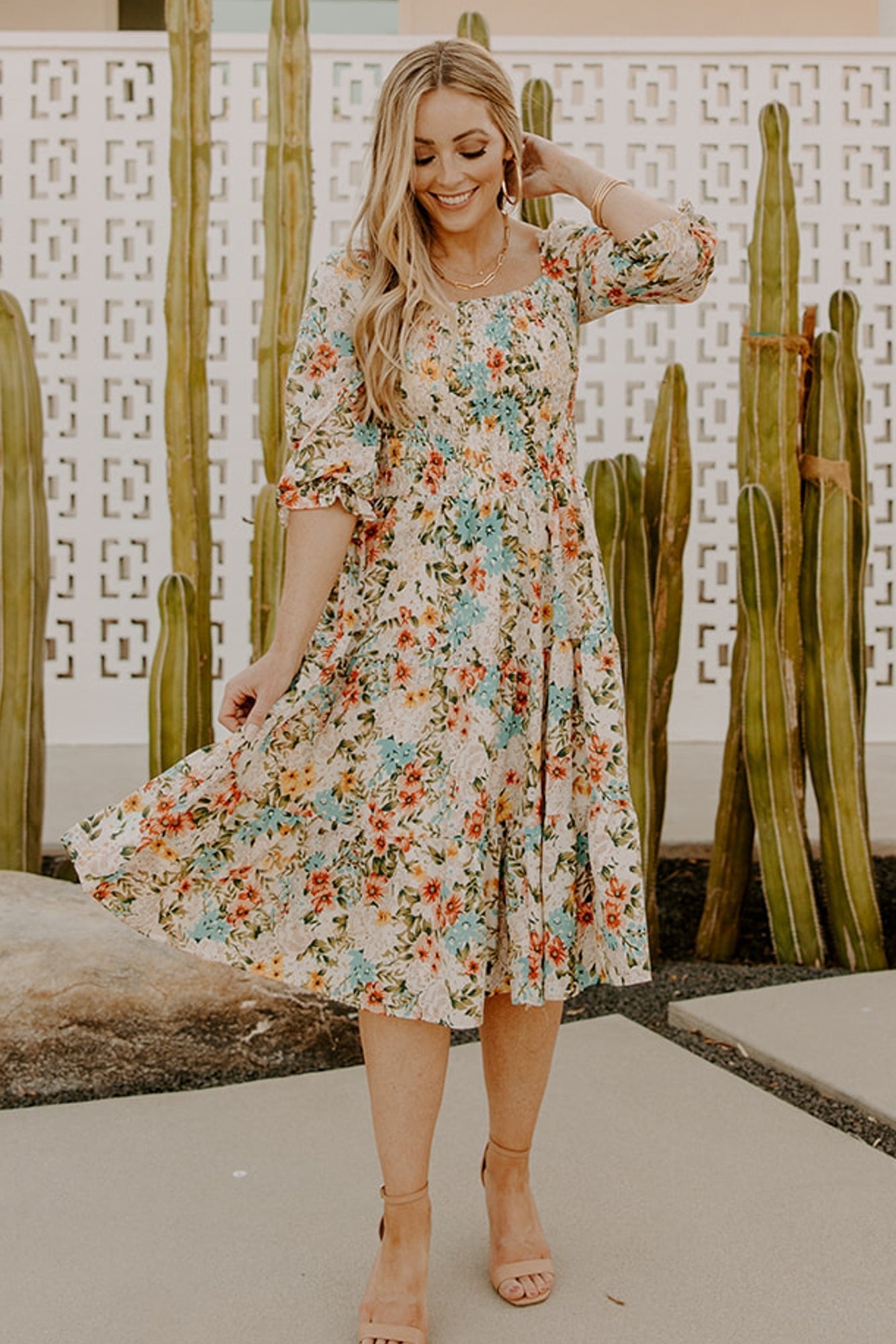 Floral Smocked Midi Dress with Tiered Skirt | Marta Summer Dress