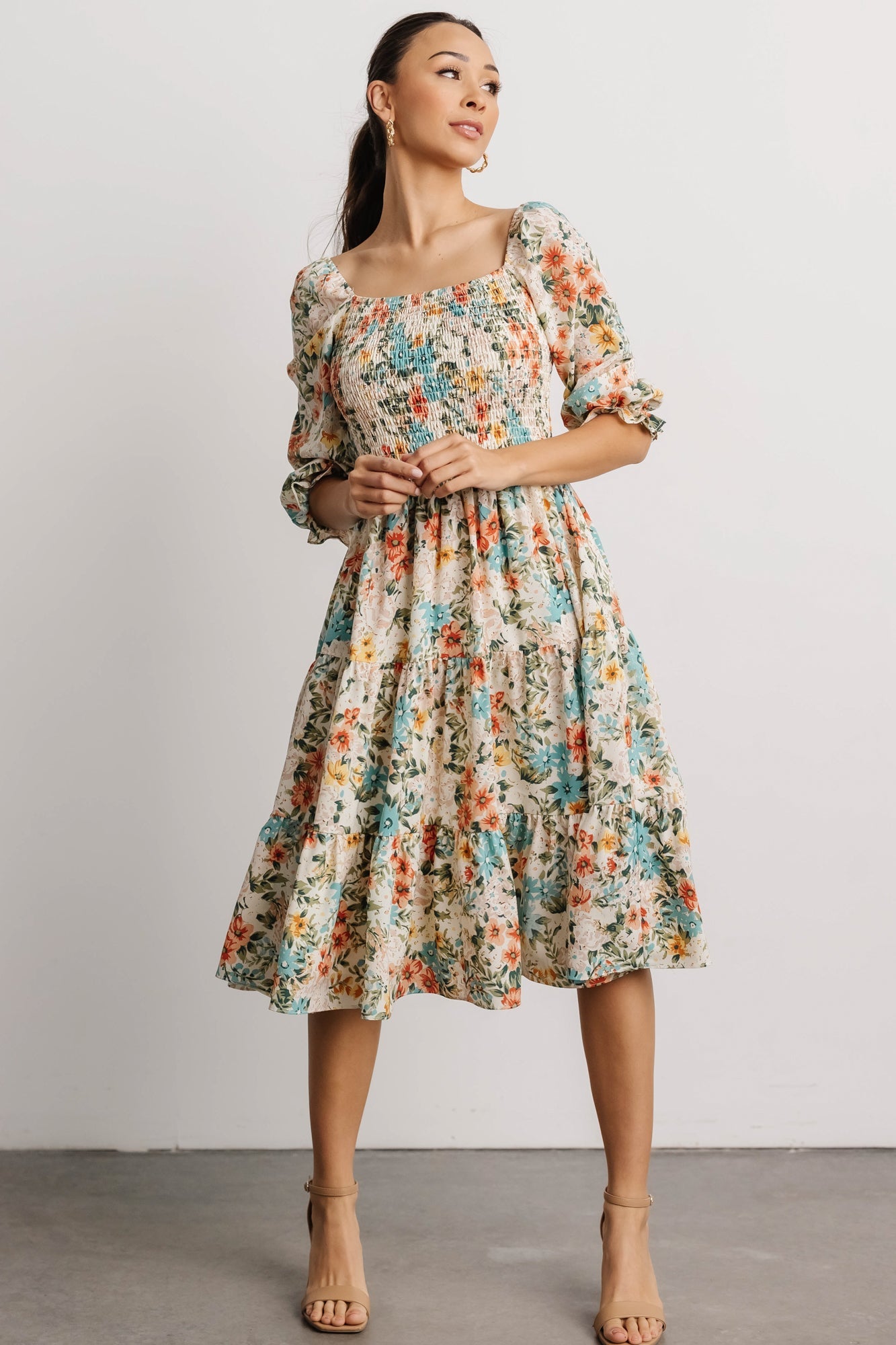 Floral Smocked Midi Dress with Tiered Skirt | Marta Summer Dress