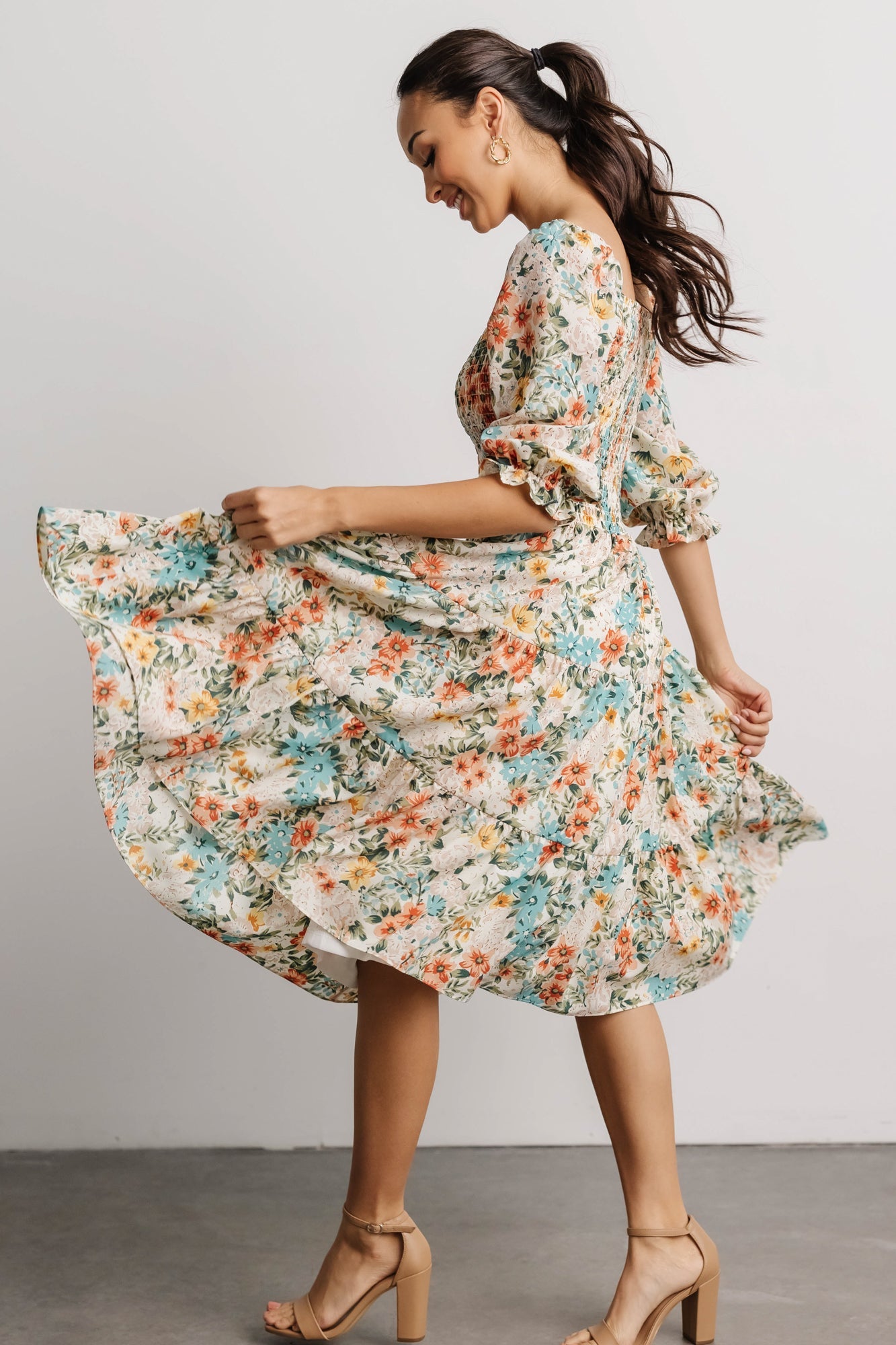 Floral Smocked Midi Dress with Tiered Skirt | Marta Summer Dress