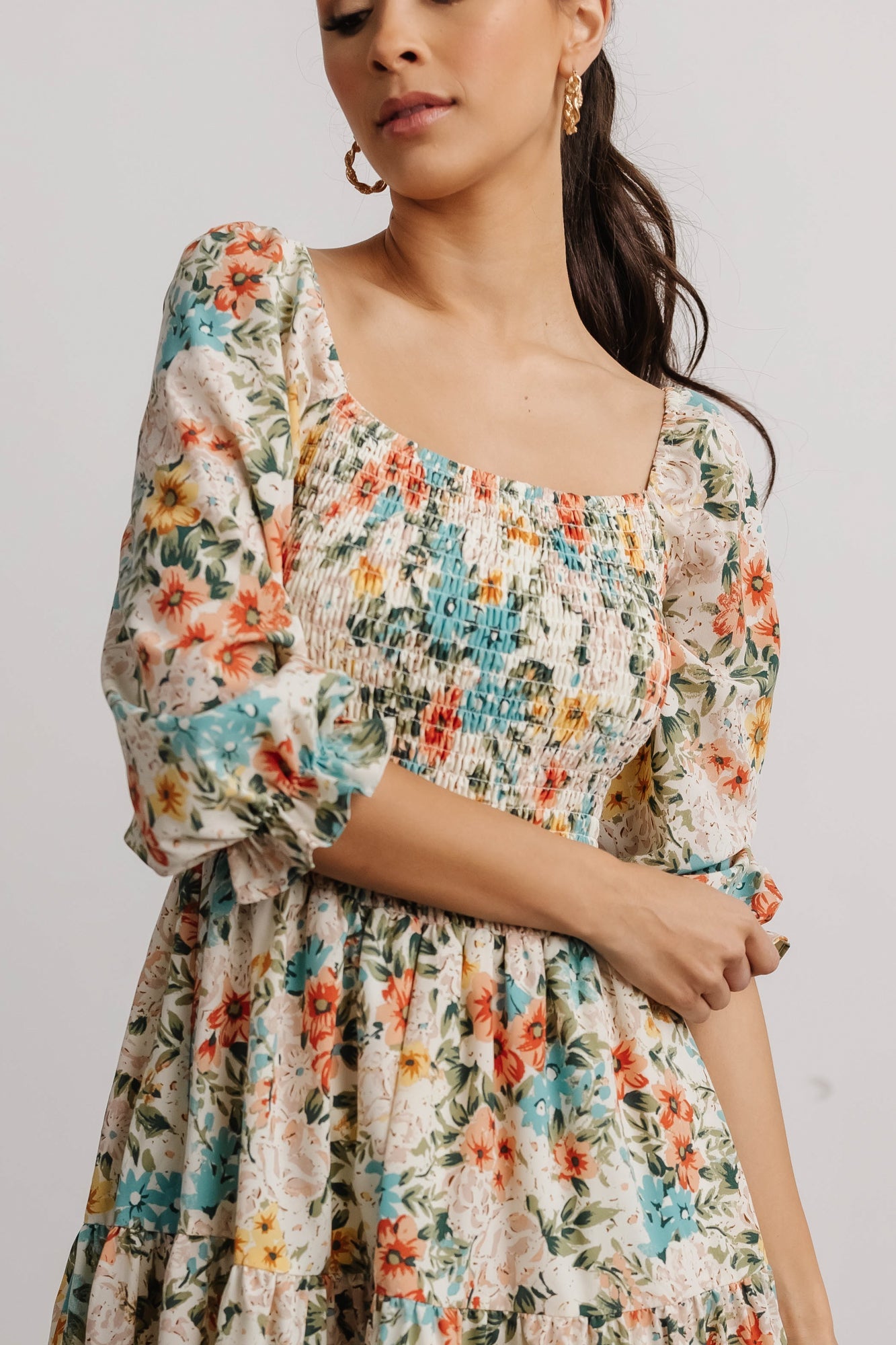 Floral Smocked Midi Dress with Tiered Skirt | Marta Summer Dress