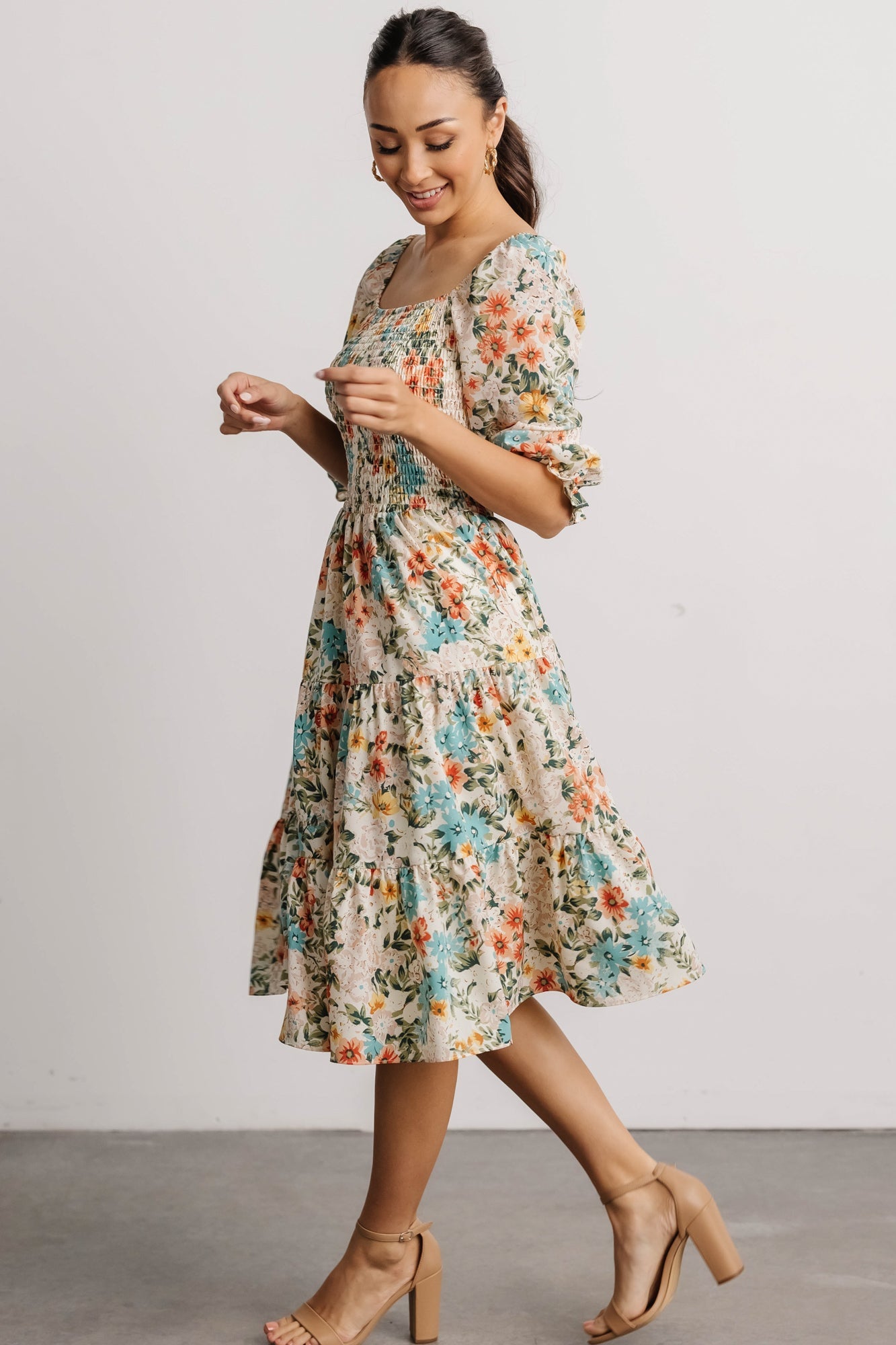 Floral Smocked Midi Dress with Tiered Skirt | Marta Summer Dress