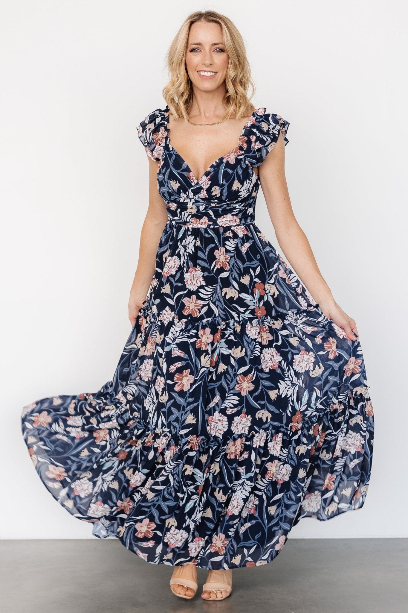 Floral Maxi Dress with Smocked Back & Flutter Sleeves | Baltic Born