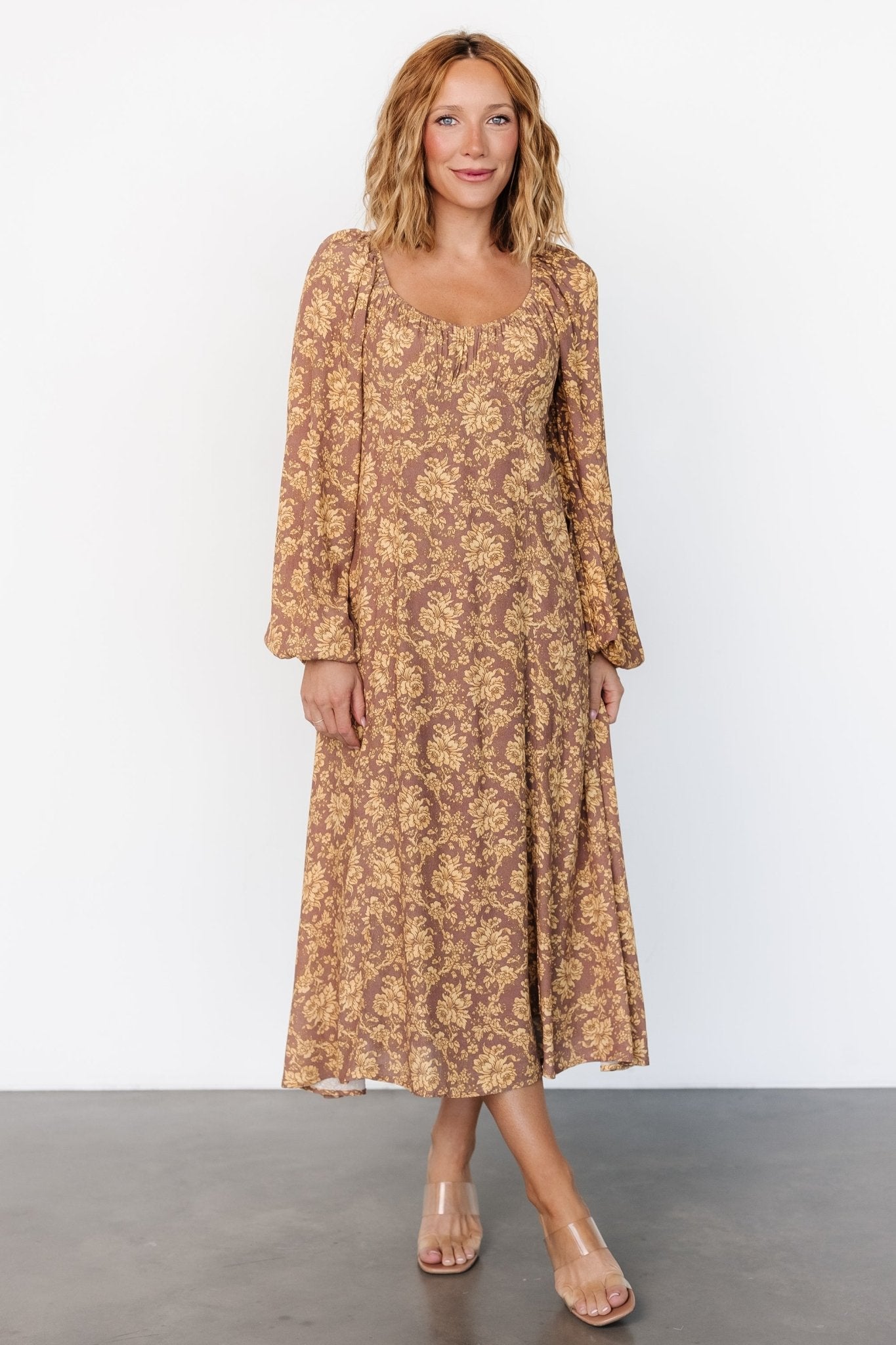 Brown Floral Maxi Dress for Special Occasions | McKinney