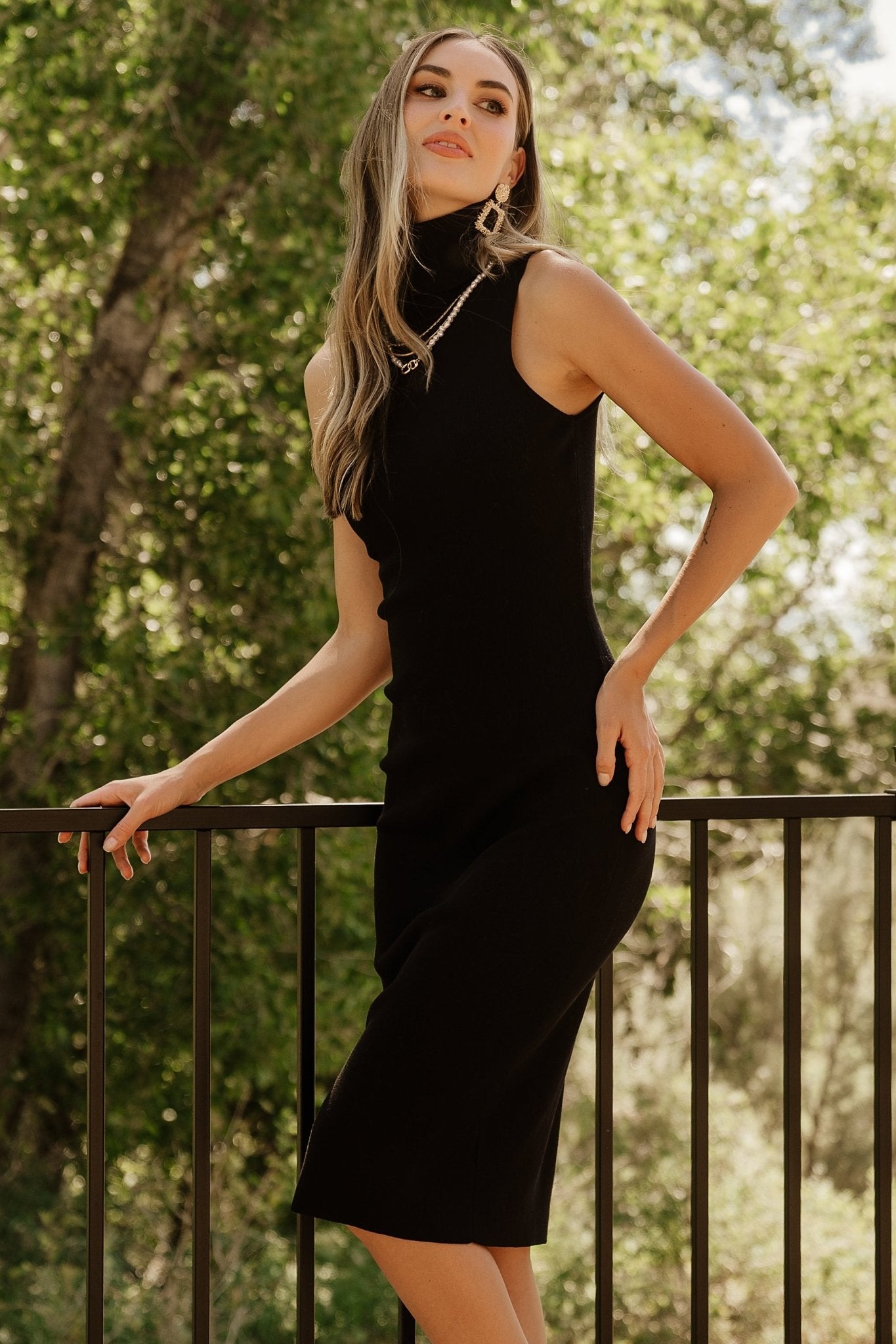 Black Turtleneck Midi Dress | Sleeveless & Fitted | Baltic Born