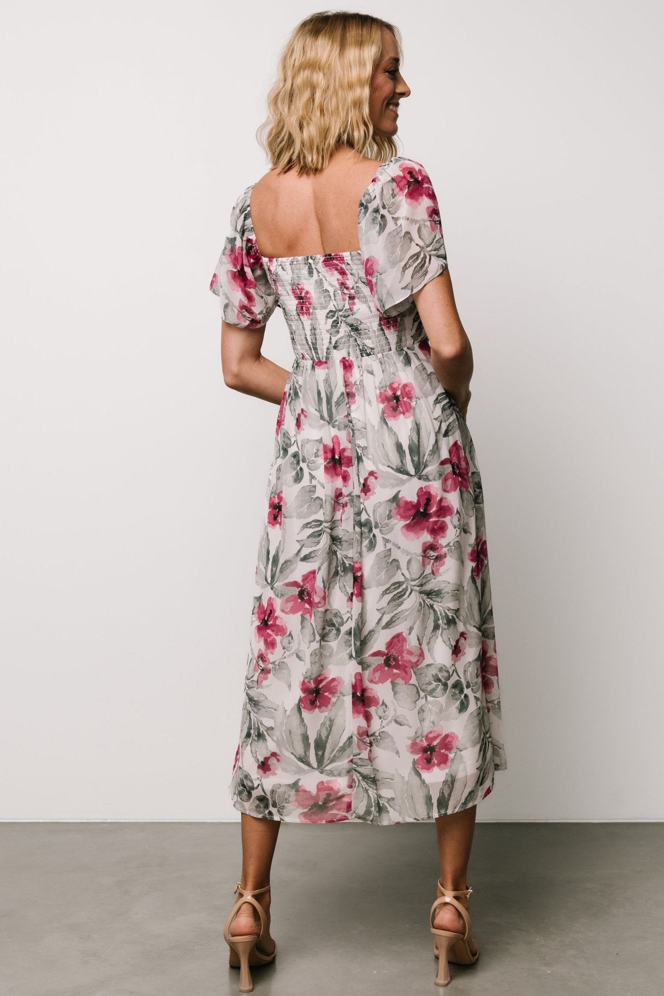 Floral Chiffon Midi Dress with Sweetheart Neckline | Baltic Born