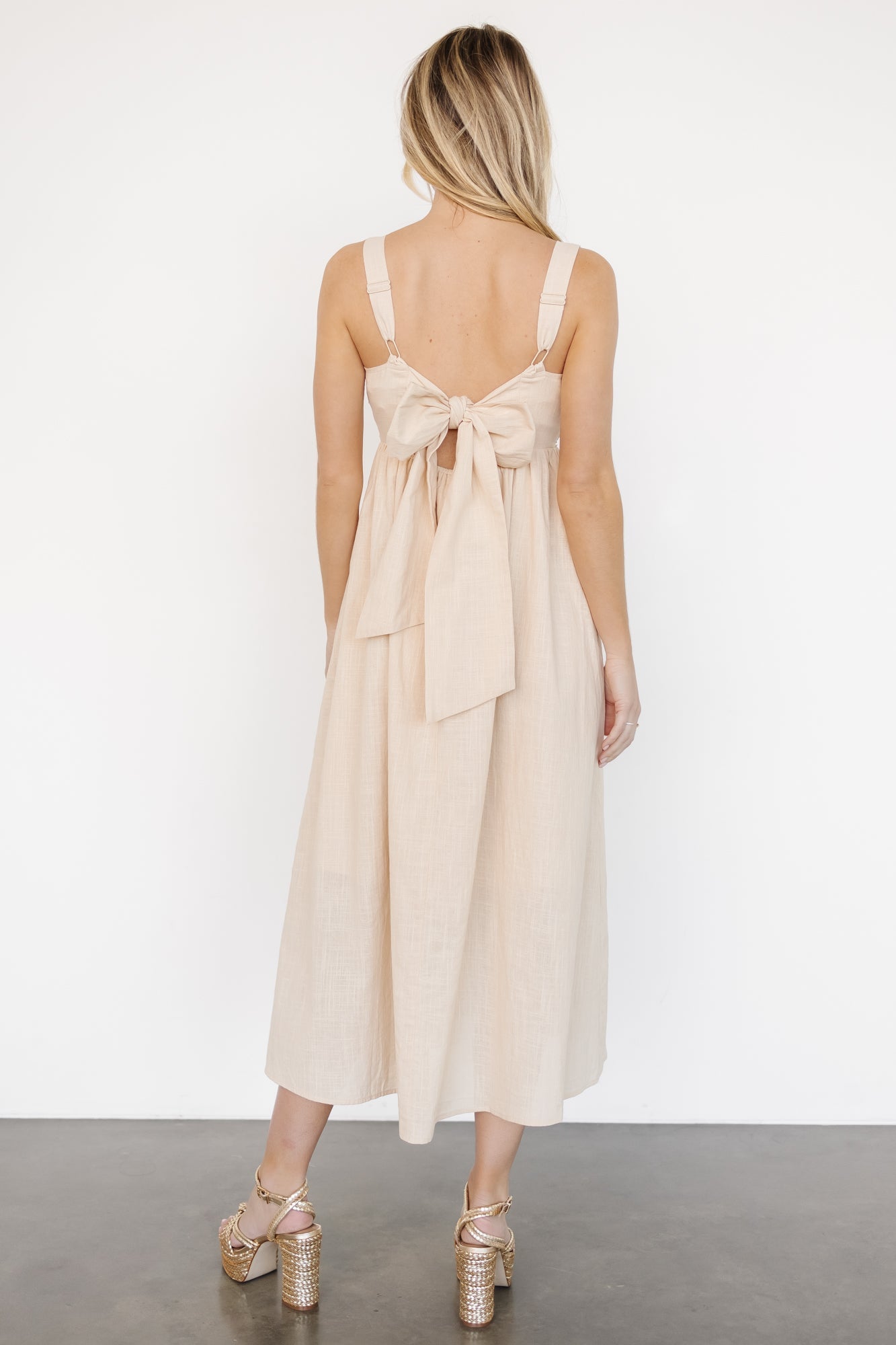 Natural Cotton Tie Back Dress with Floral Embroidery | Baltic Born