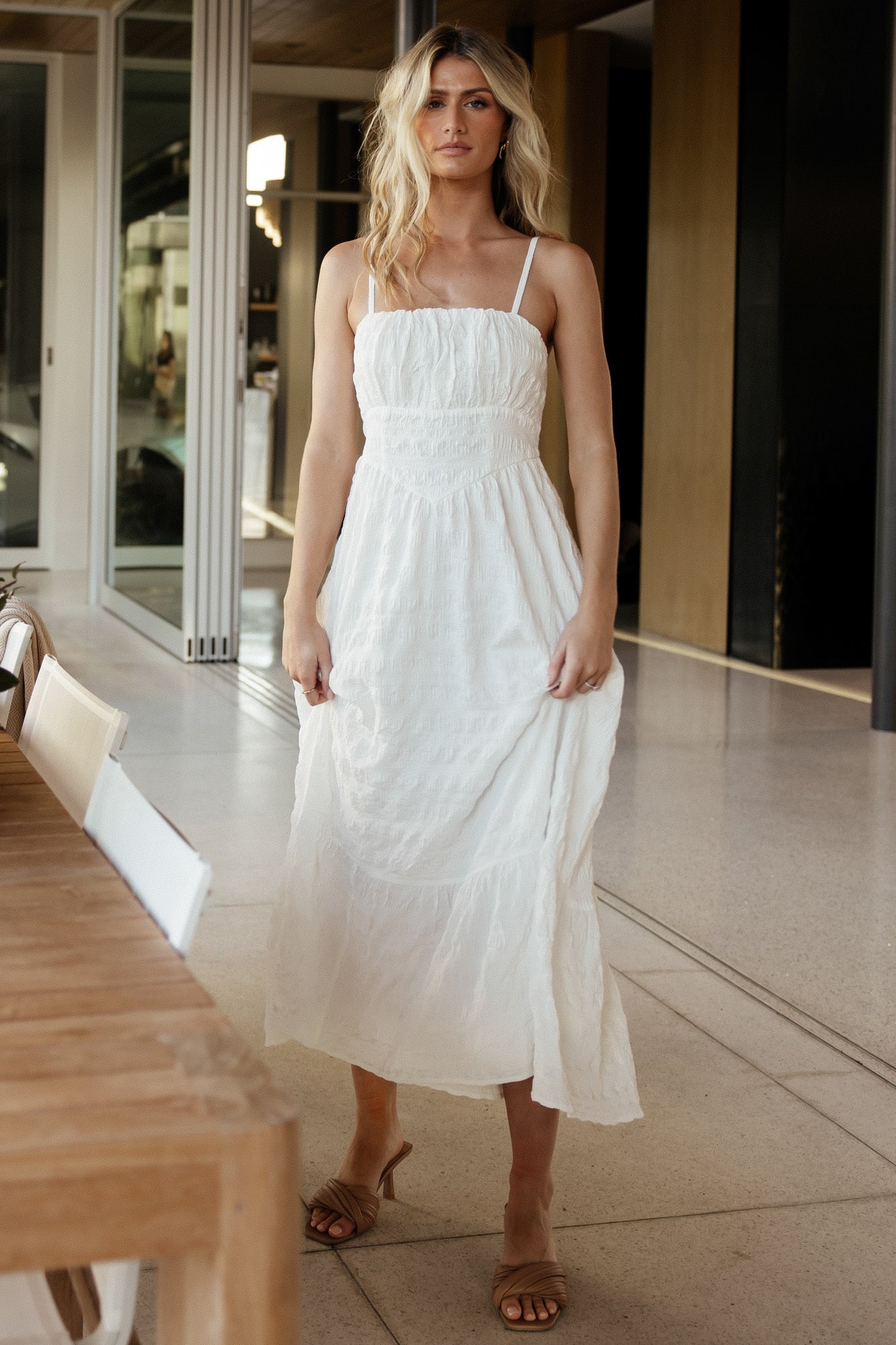 Textured Tank Dress with Square Neck & Hidden Pockets | Mikayla