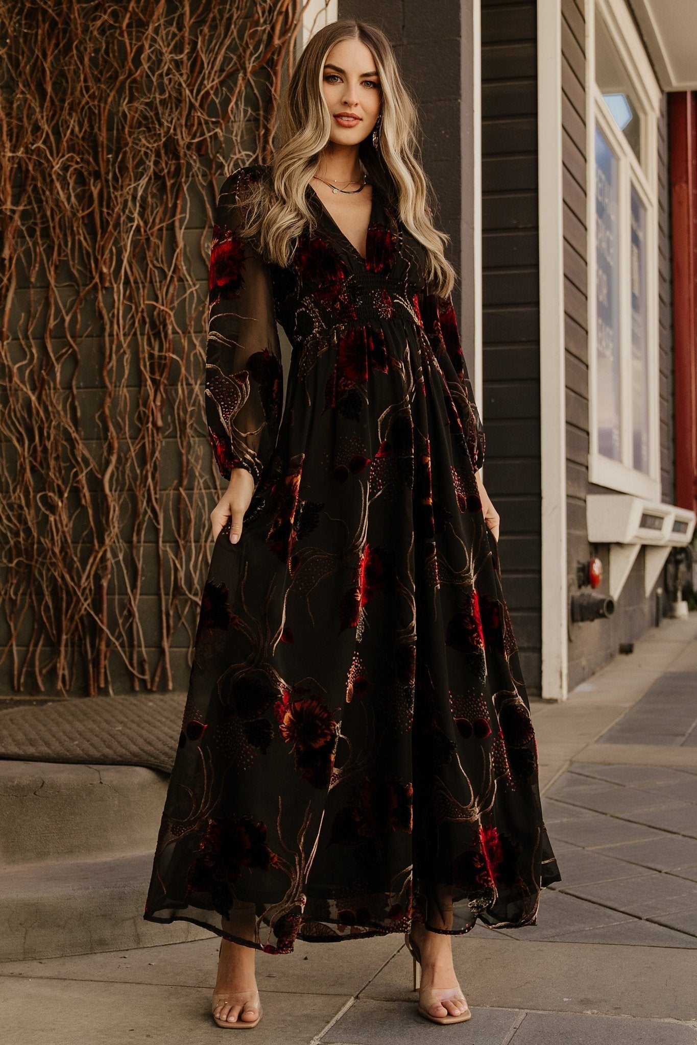 Black Multi Burnout Velvet Maxi Dress | Mikla