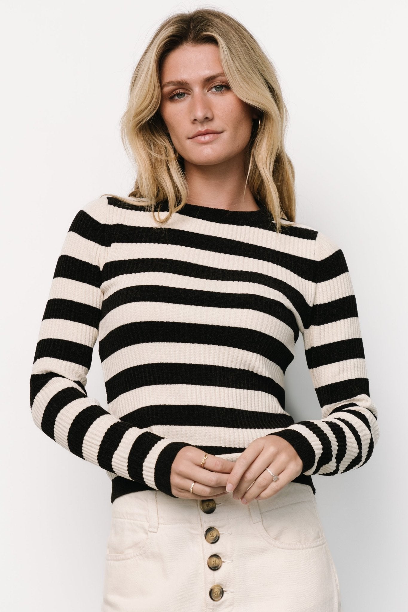 Black & Ivory Striped Velvet Knit Sweater | Milwaukee