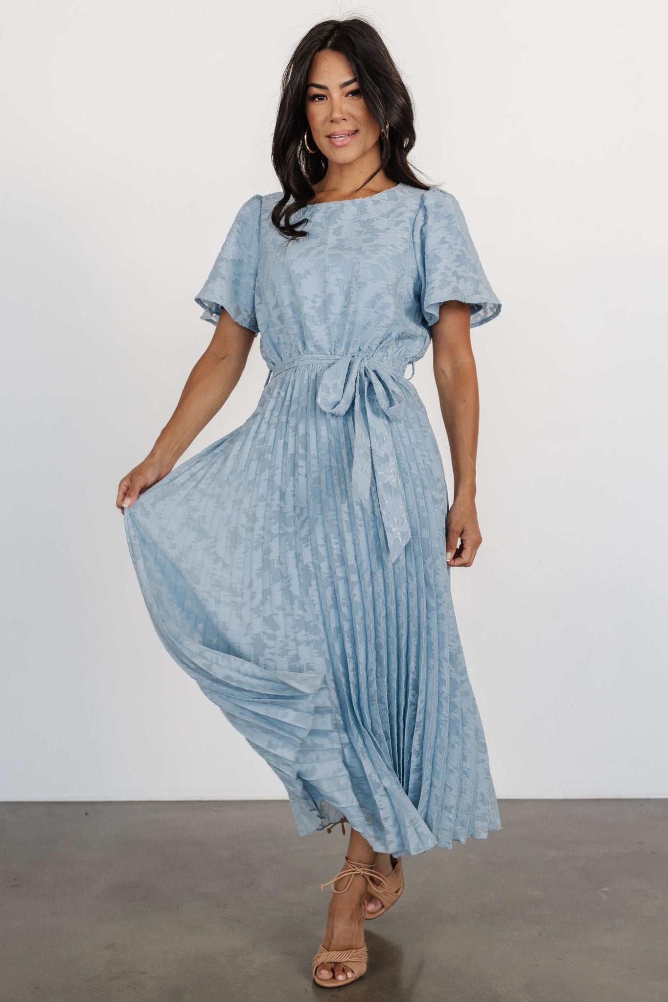 Light Blue Pleated Chiffon Dress for Special Occasions | Baltic Born