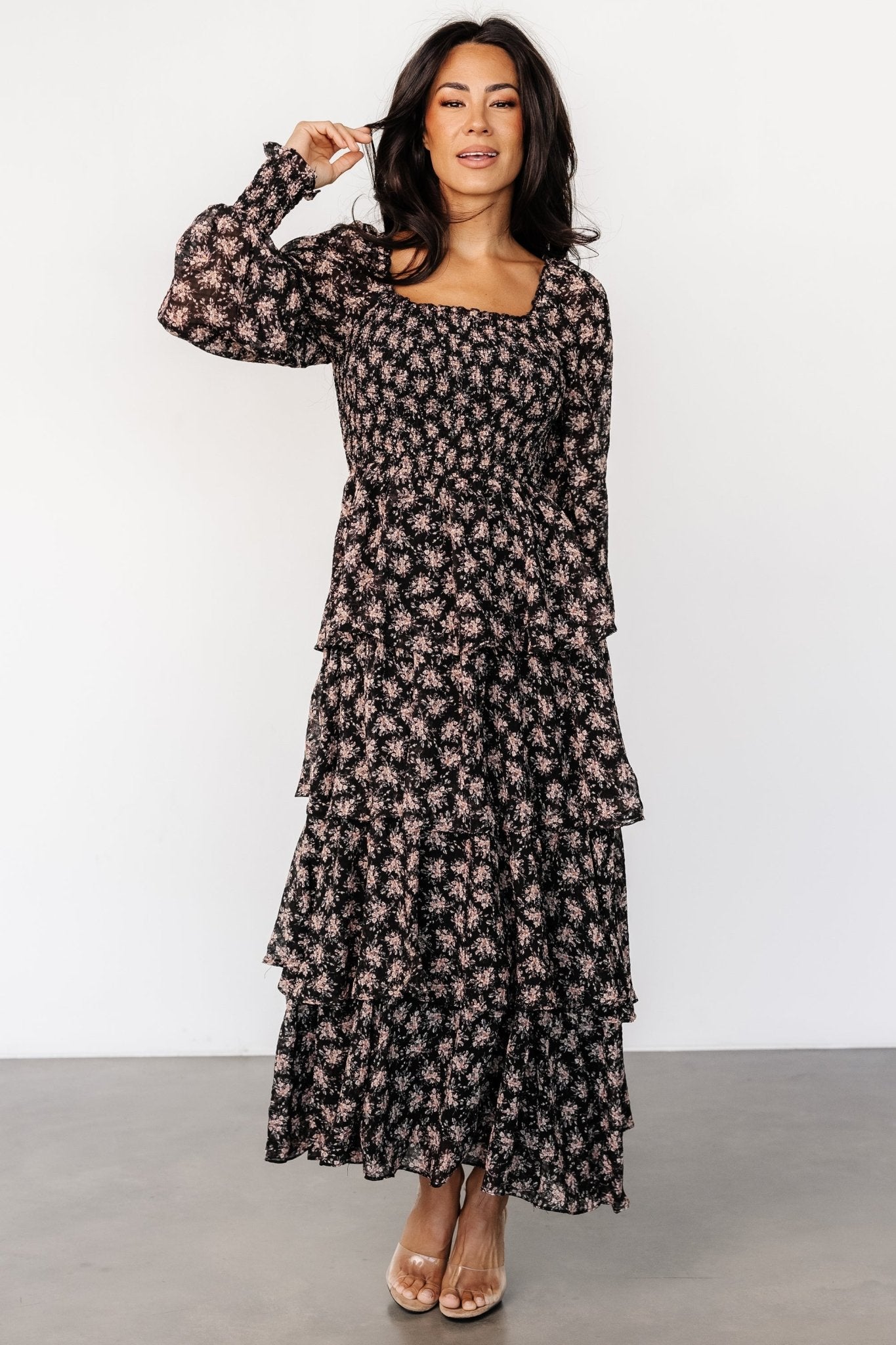 Floral Tiered Maxi Dress with Smocked Bodice & Ruffles | Miranda