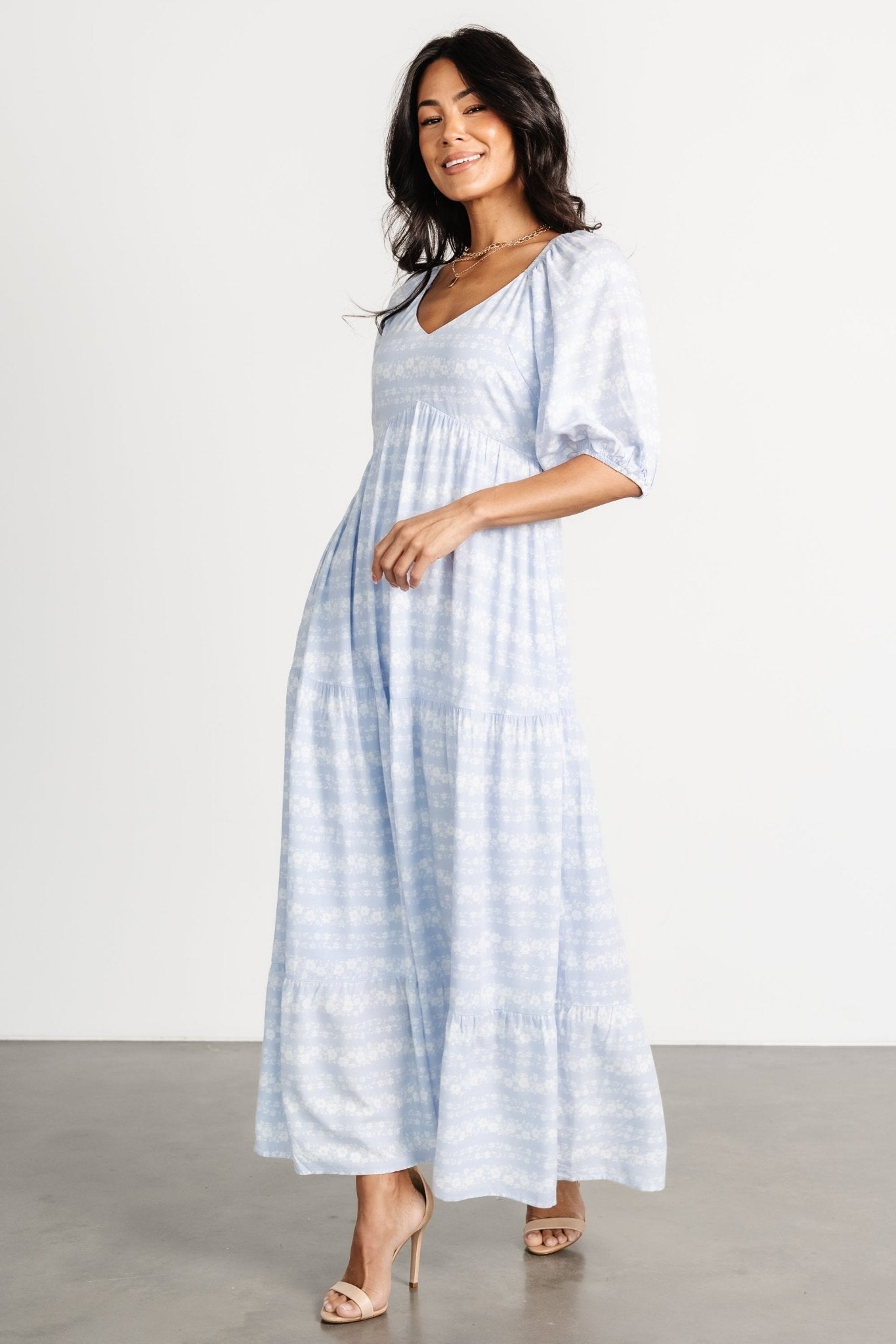 Light Blue Floral Maxi Dress with Pockets | Adalee