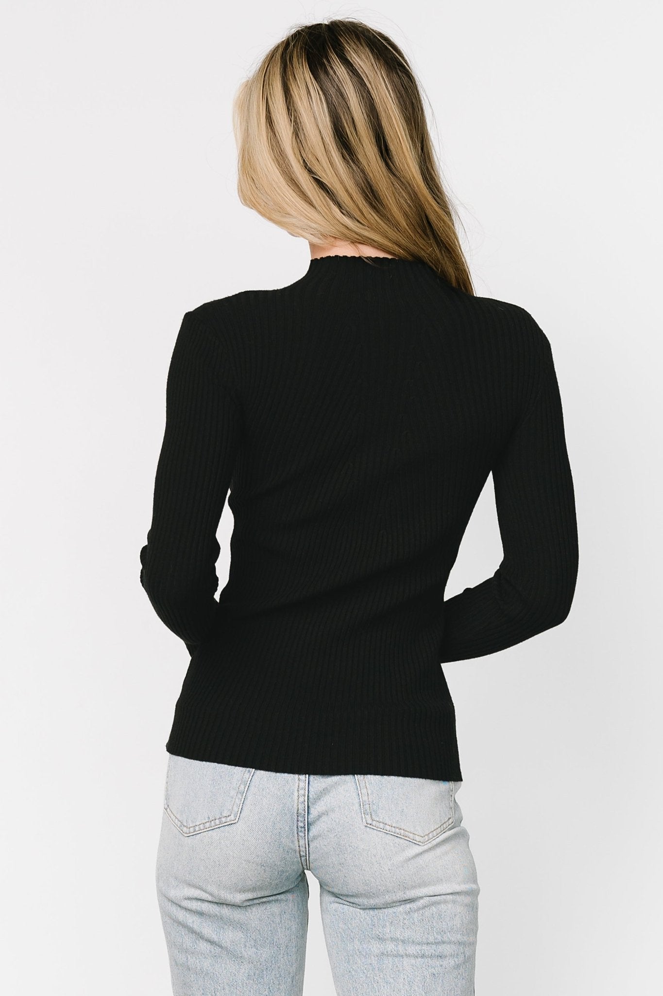 Ribbed Long Sleeve Mock Neck Top for Layering | Black | Ari
