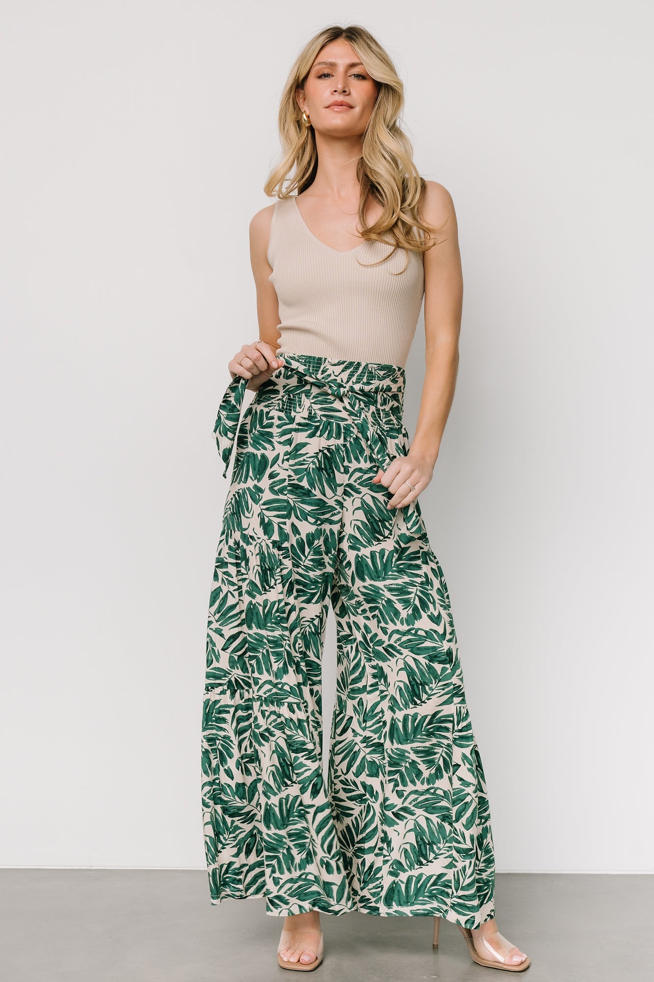 Green Tropical Print Rayon Pants for Women | Monterey by Baltic Born