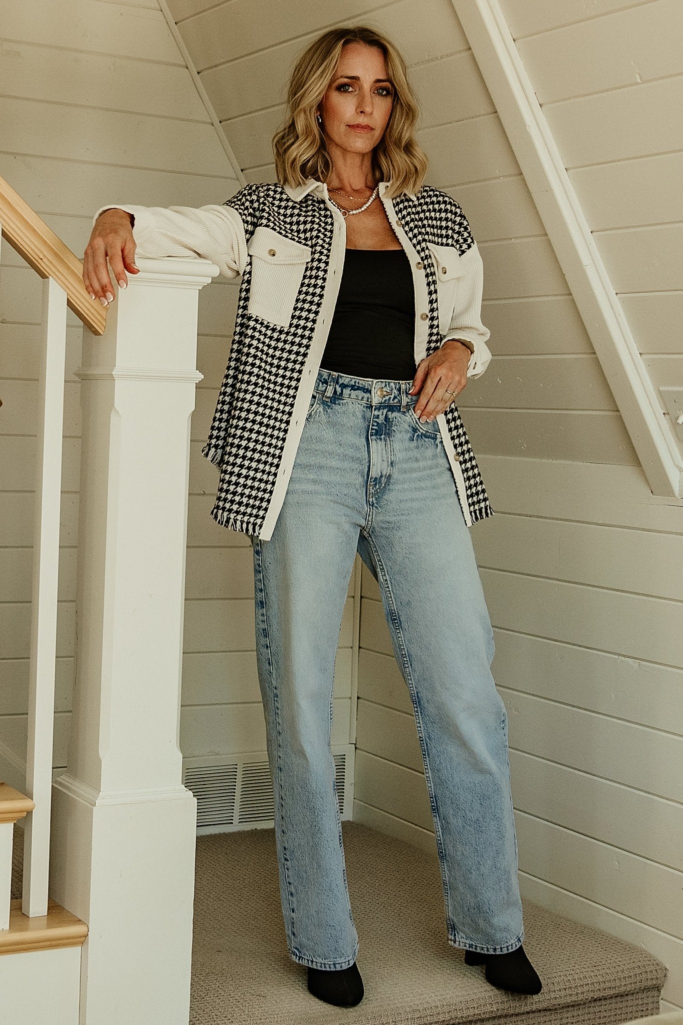 Houndstooth Shacket with Corduroy Collar & Pockets | Baltic Born