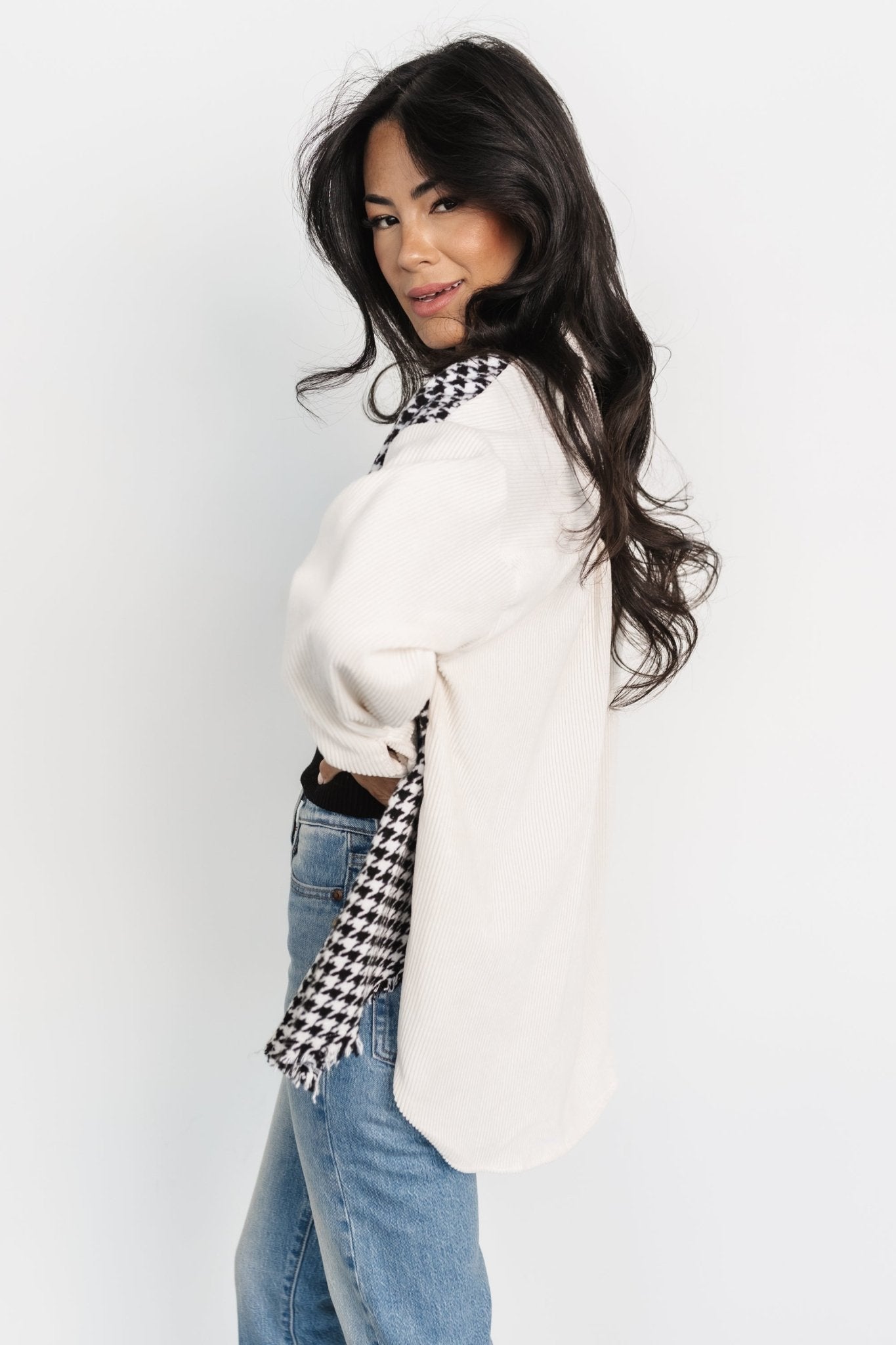 Houndstooth Shacket with Corduroy Collar & Pockets | Baltic Born