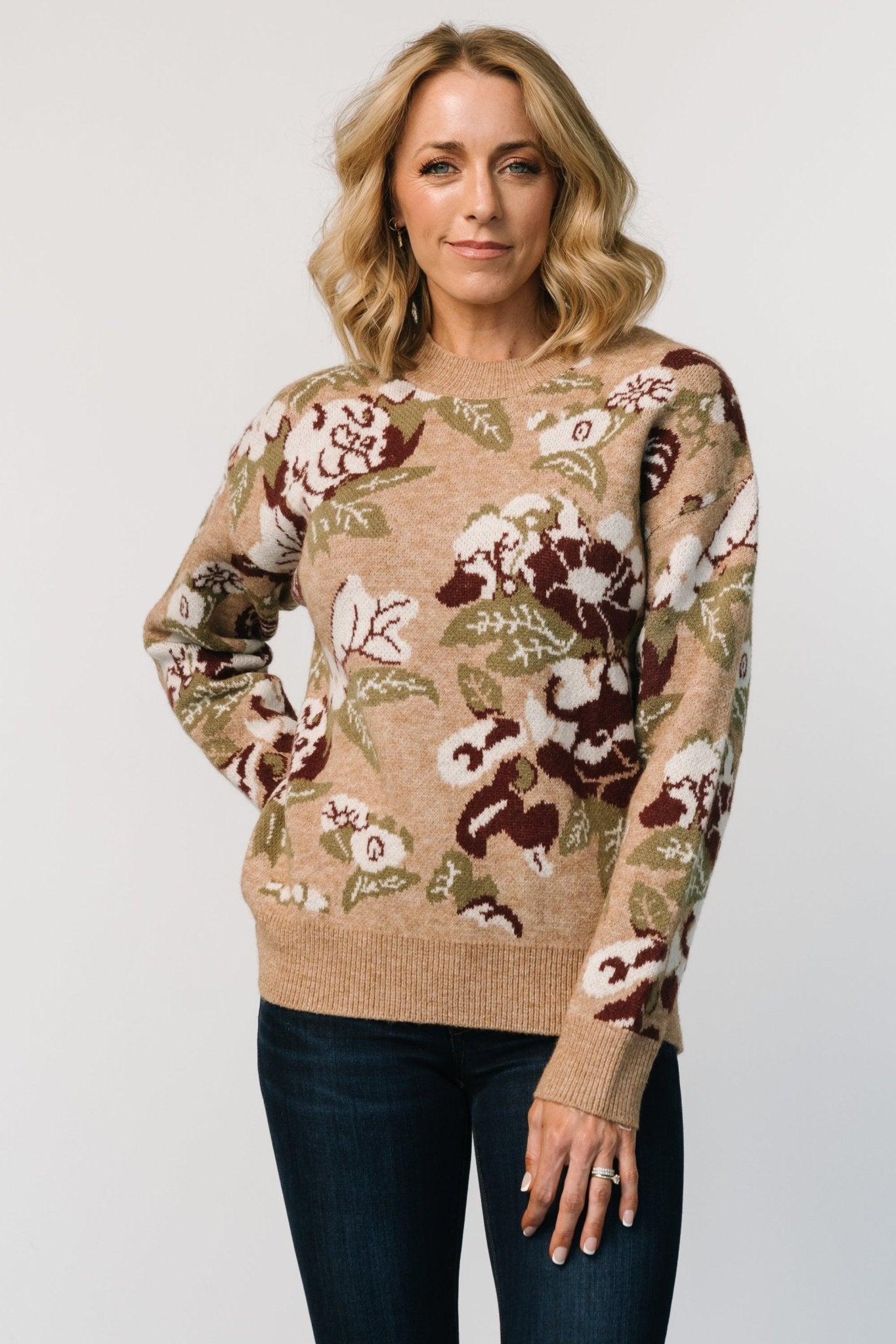 Oversized Sweater in Taupe Multi with Floral Design | Munich