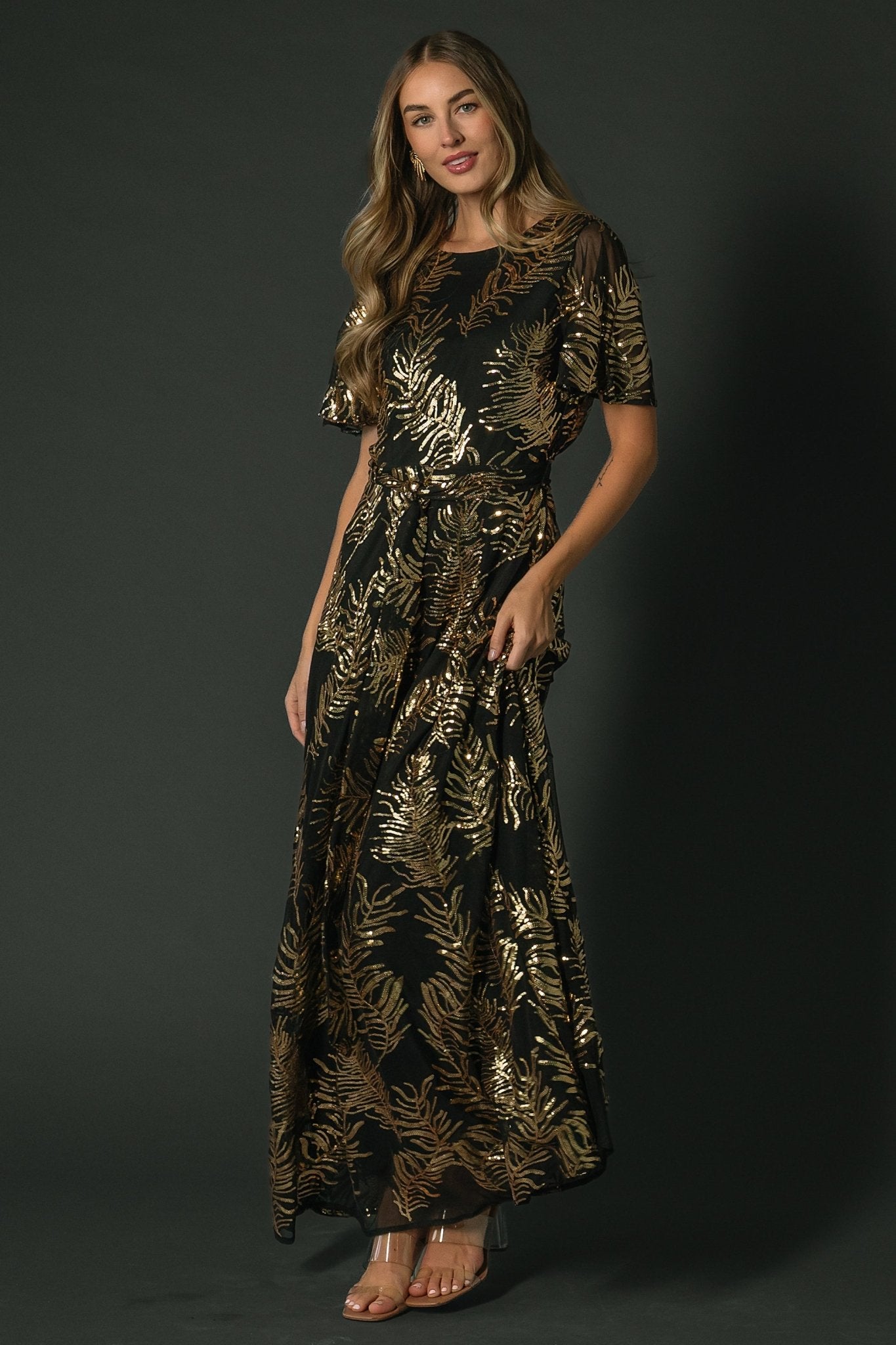 Black & Gold Sequin Maxi Dress with Keyhole Back | Muse