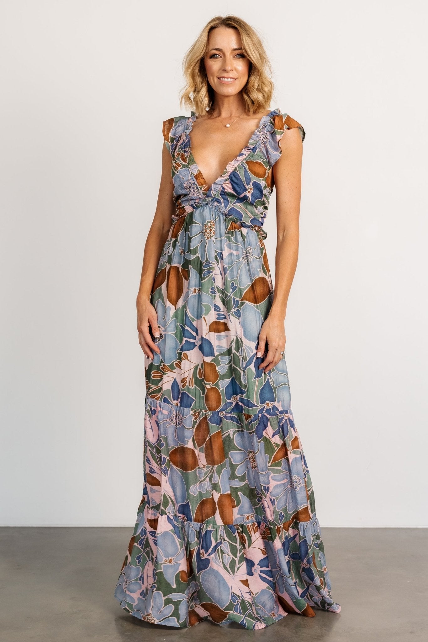 Floral Back Tie Maxi Dress for Women | Nylah Blue Multi