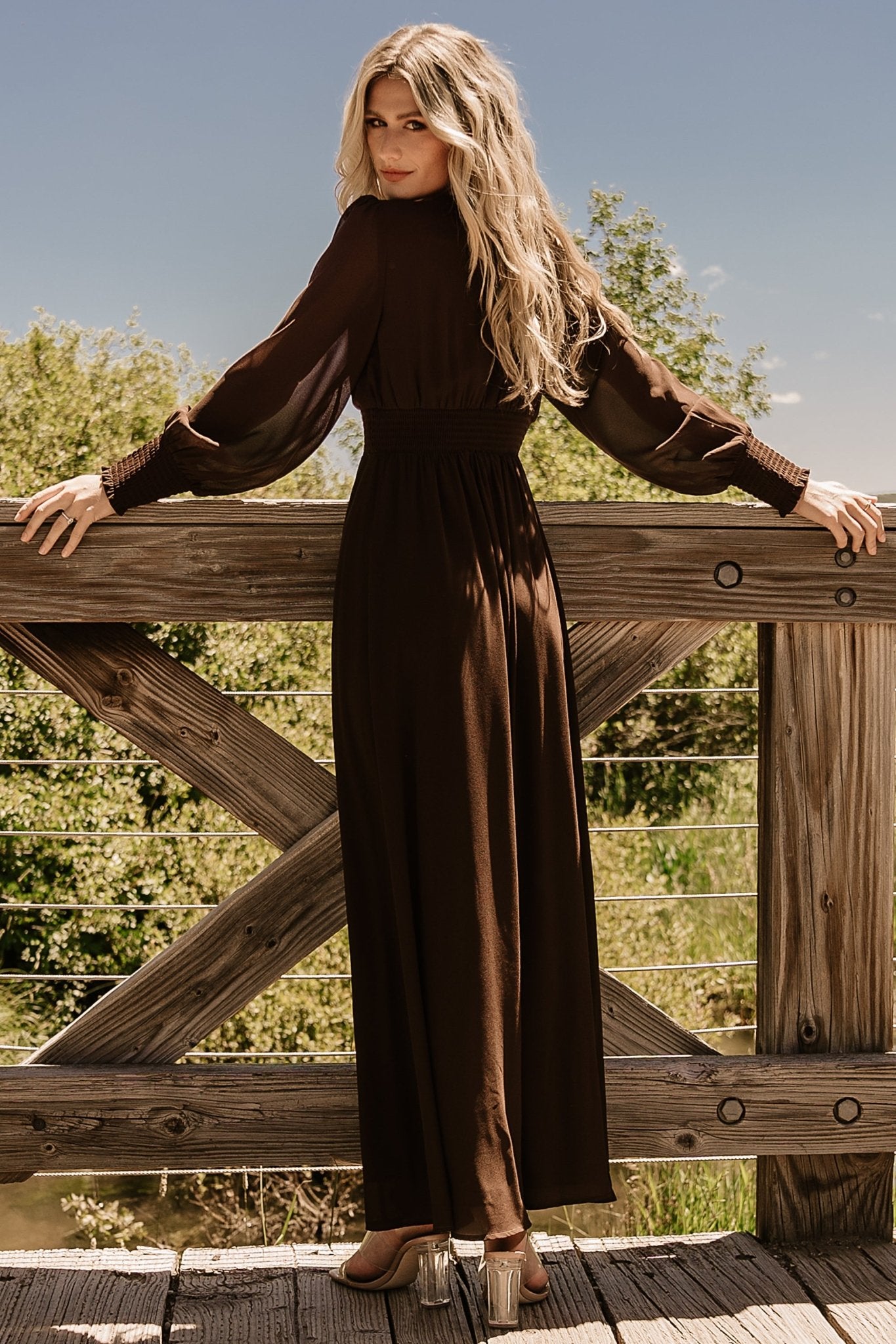 Chiffon Maxi Dress with Smocked Waist & Long Sleeves | Baltic Born