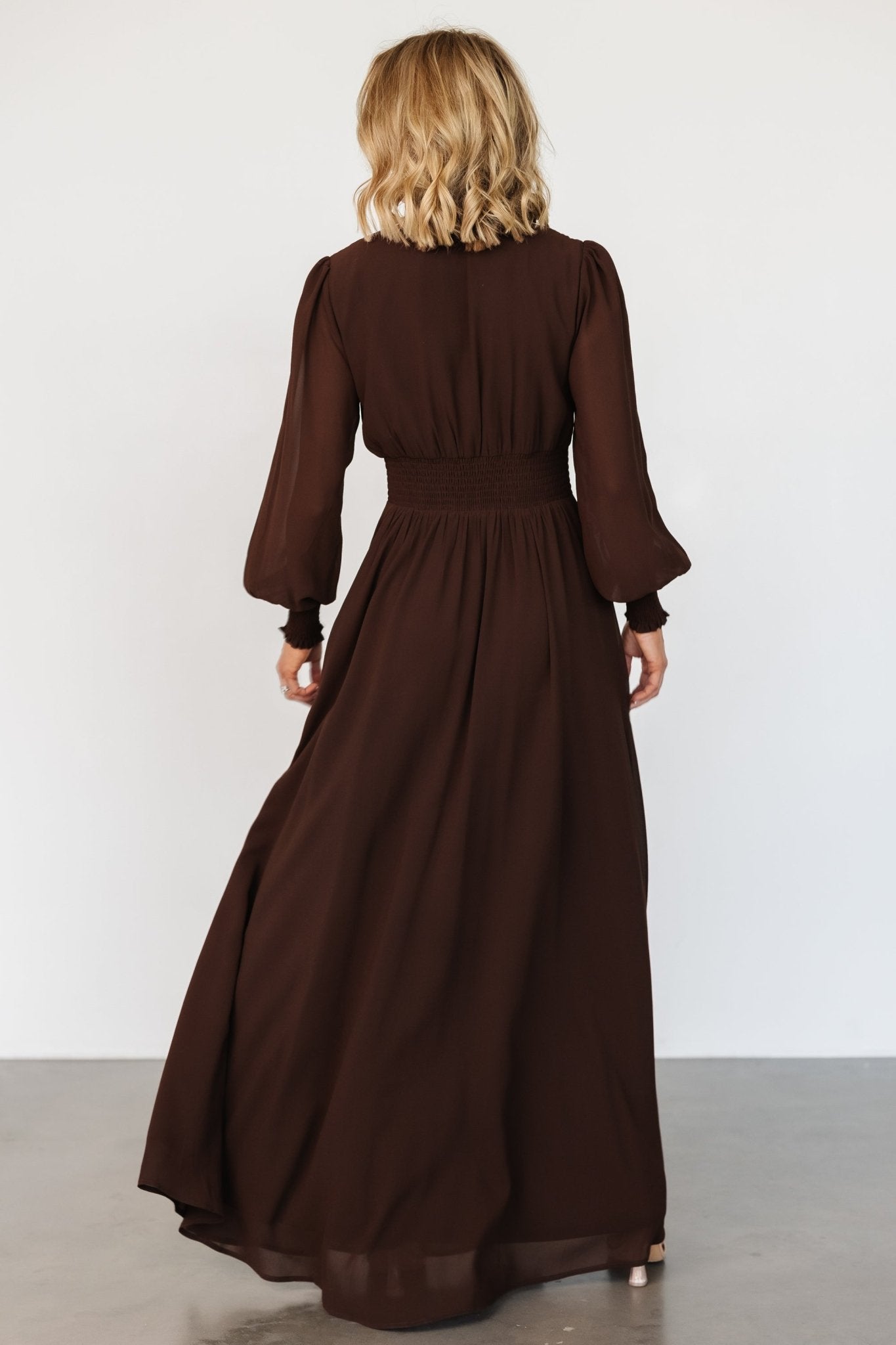 Chiffon Maxi Dress with Smocked Waist & Long Sleeves | Baltic Born