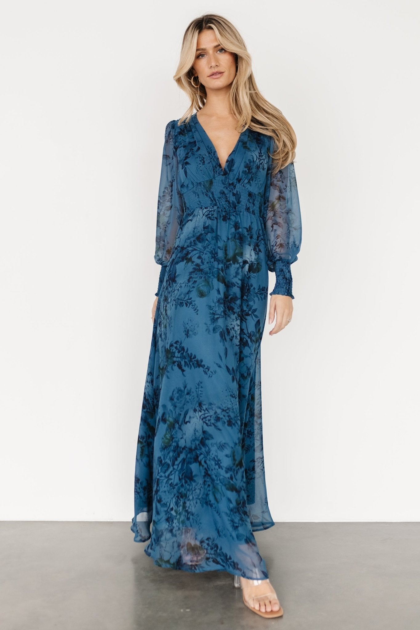 Floral Maxi Dress with Smocked Waist & Long Sleeves | Baltic Born