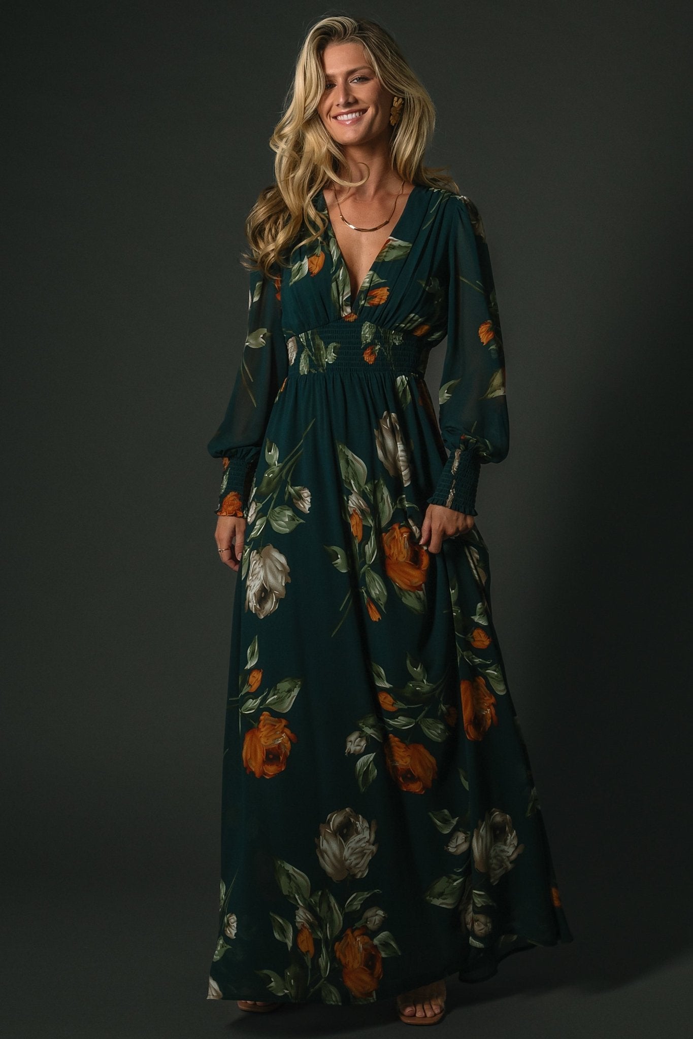 Floral Maxi Dress with Smocked Waist & Long Sleeves | Baltic Born