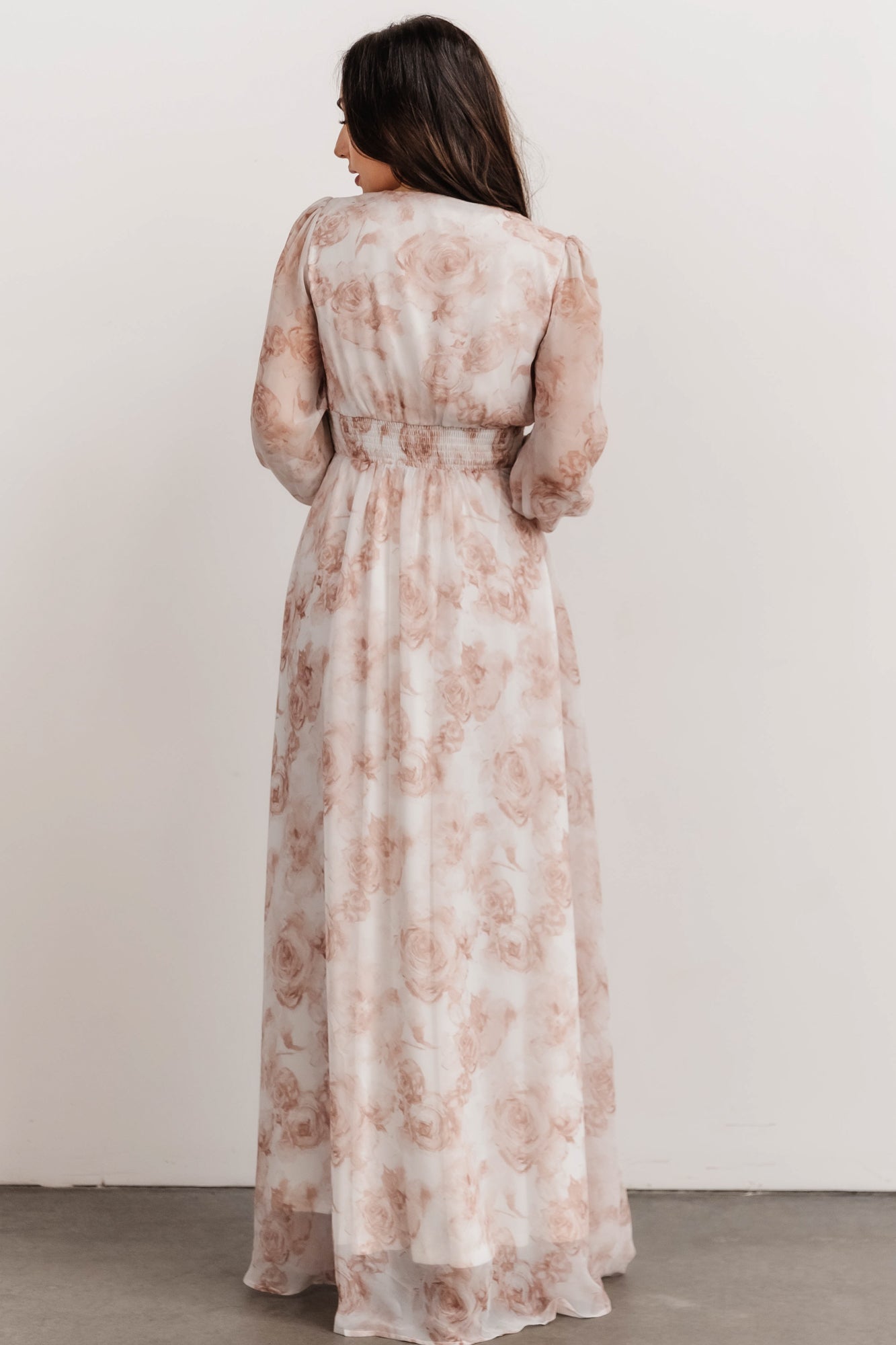 Pink Floral Maxi Dress with Smocked Waist & Long Sleeves | Baltic Born