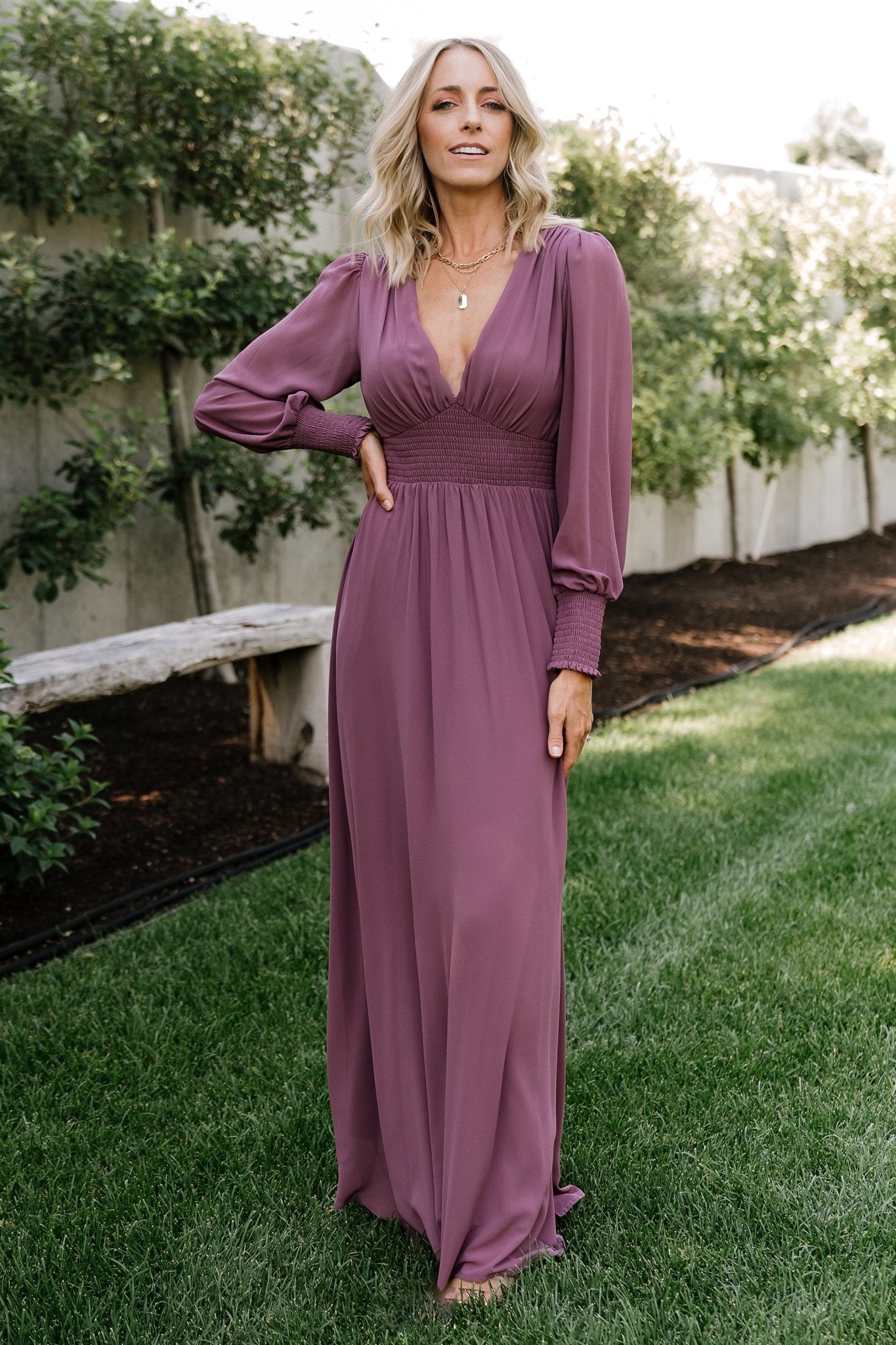Vintage Plum Chiffon Maxi Dress with Smocked Waist | Baltic Born