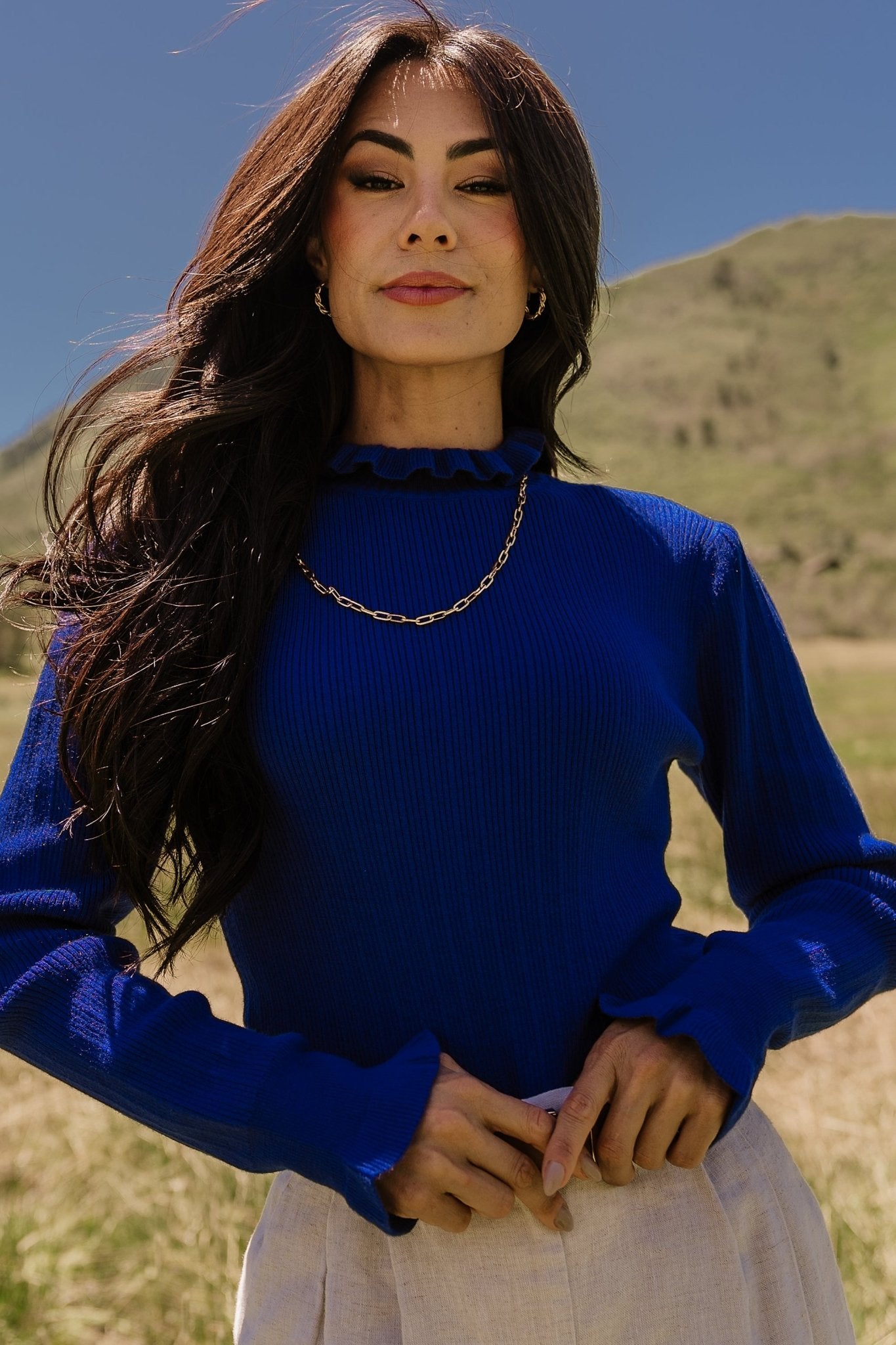 Soft Ribbed Turtleneck Sweater with Ruffle Detail | Olympia