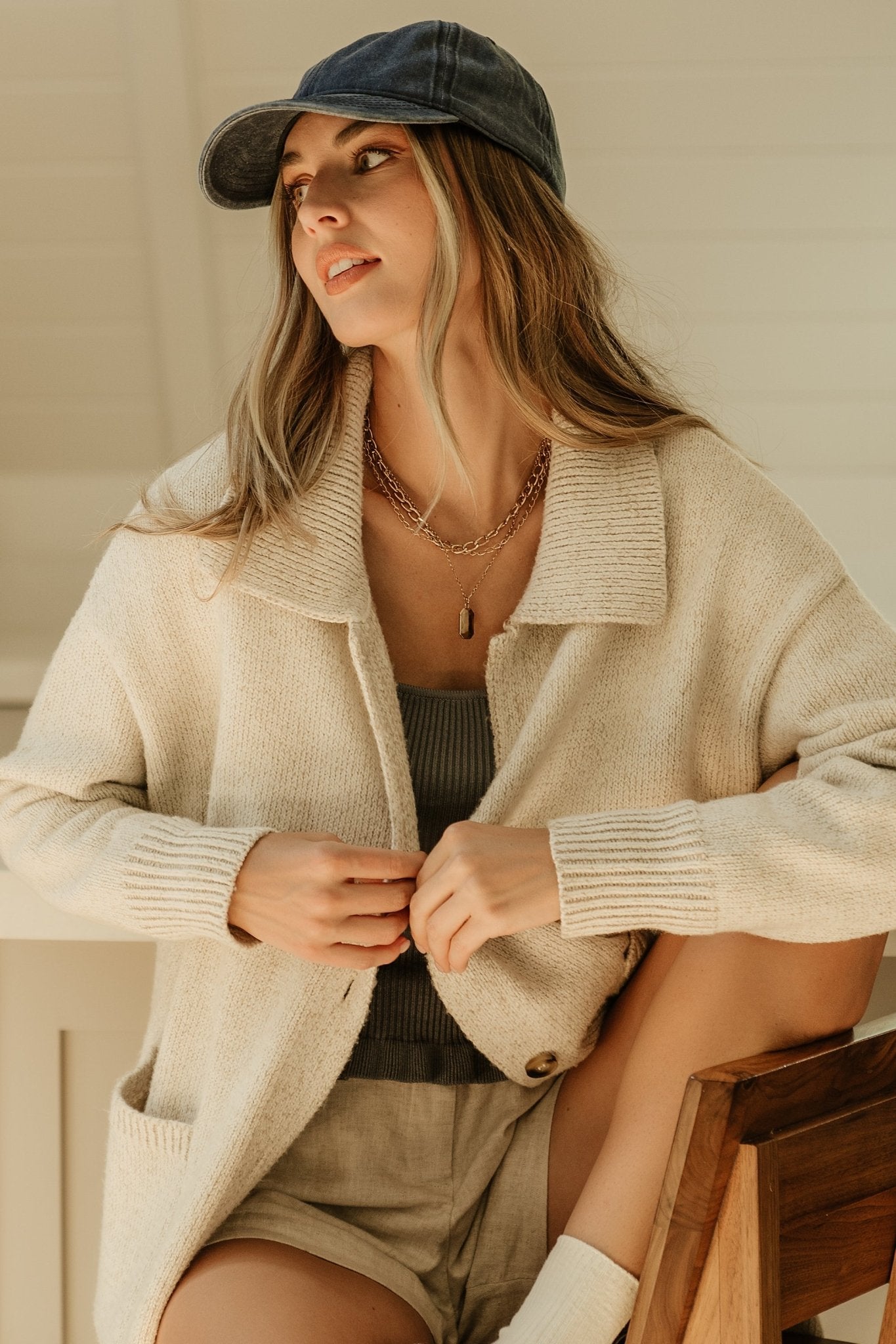 Long Button Cardigan for Women | Oatmeal Sweater with Patch Pockets | Baltic Born