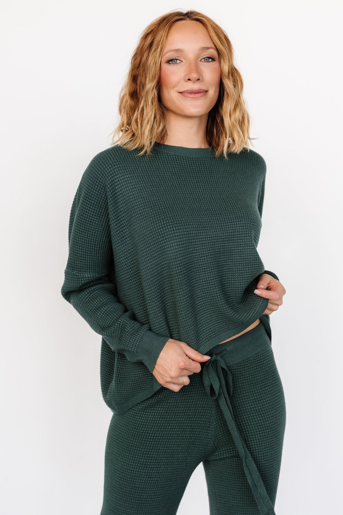 Oversized Waffle Knit Sweater Top | Dark Green | Owen