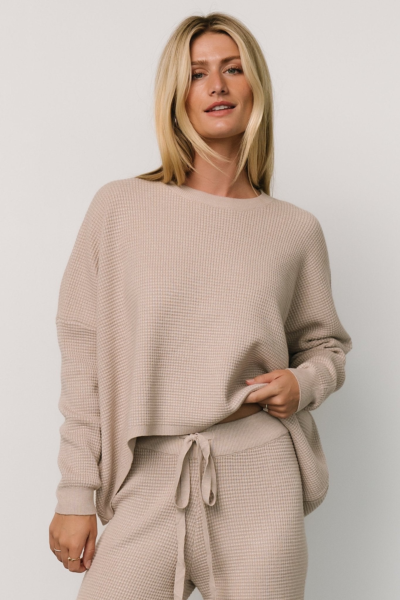 Oversized Waffle Knit Sweater Top | Oatmeal Beige & Cozy Fit