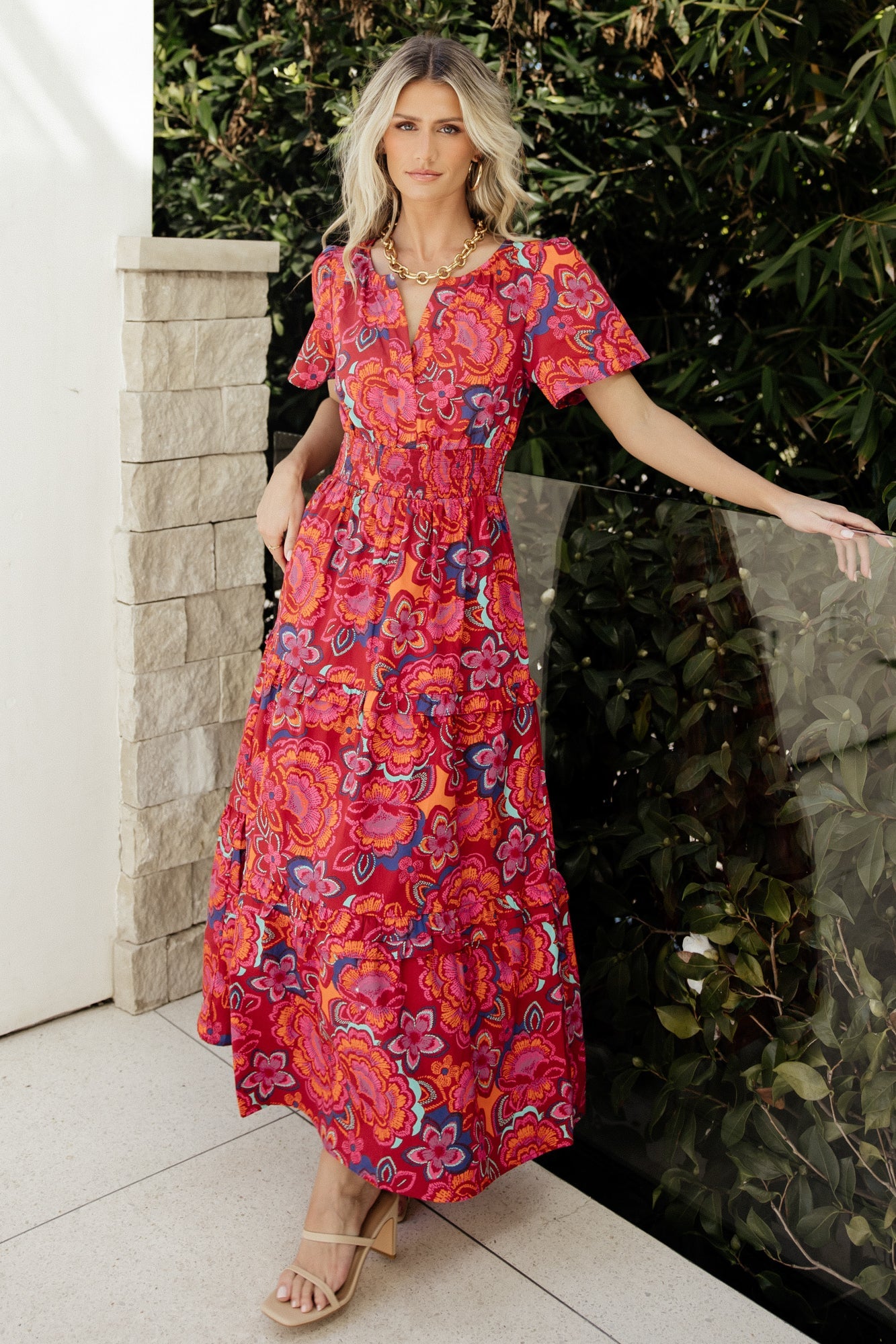Floral Tiered Maxi Dress with Pockets & Smocked Waist | Baltic Born